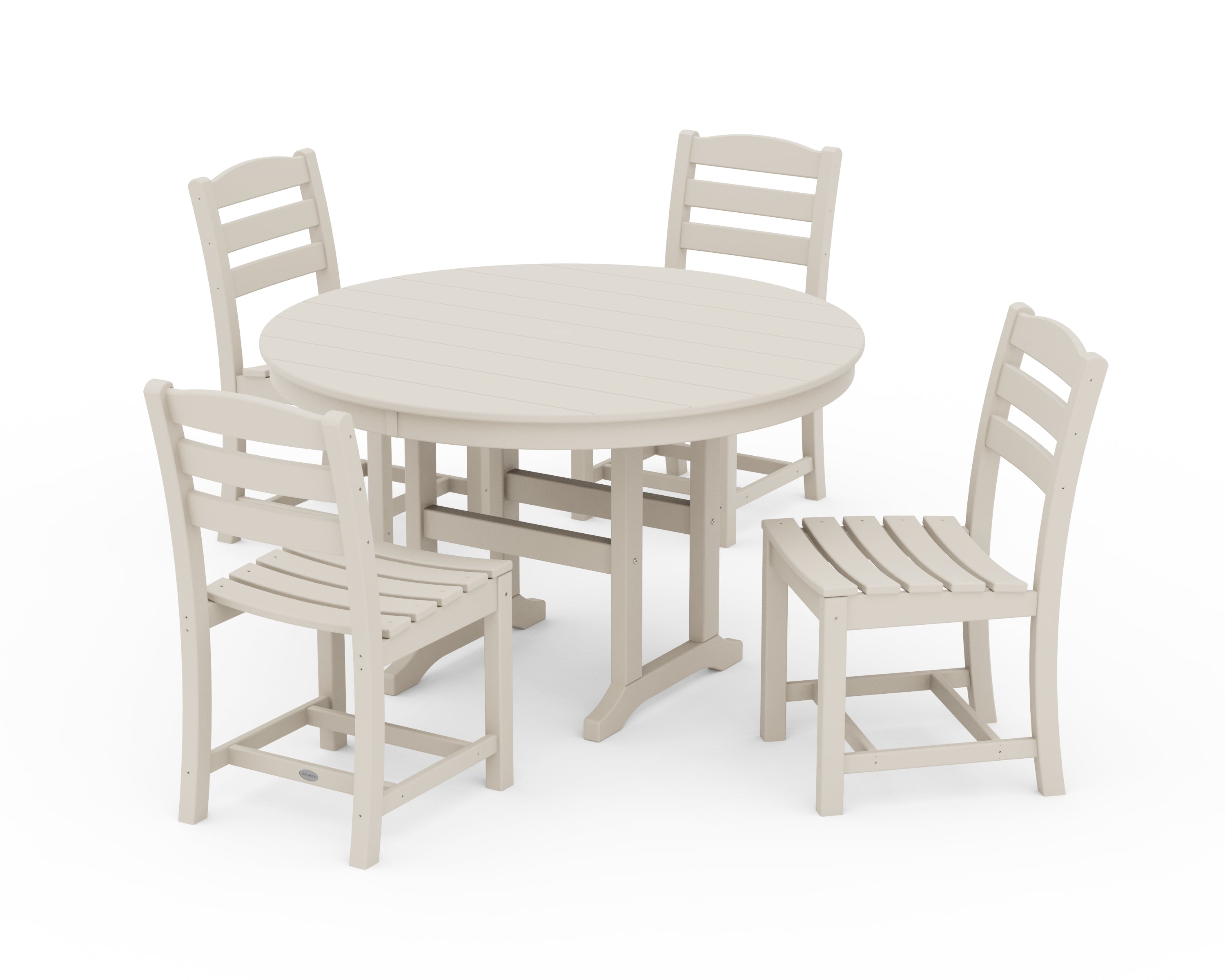 POLYWOOD La Casa Café Side Chair 5-Piece Round Farmhouse Dining Set in Sand
