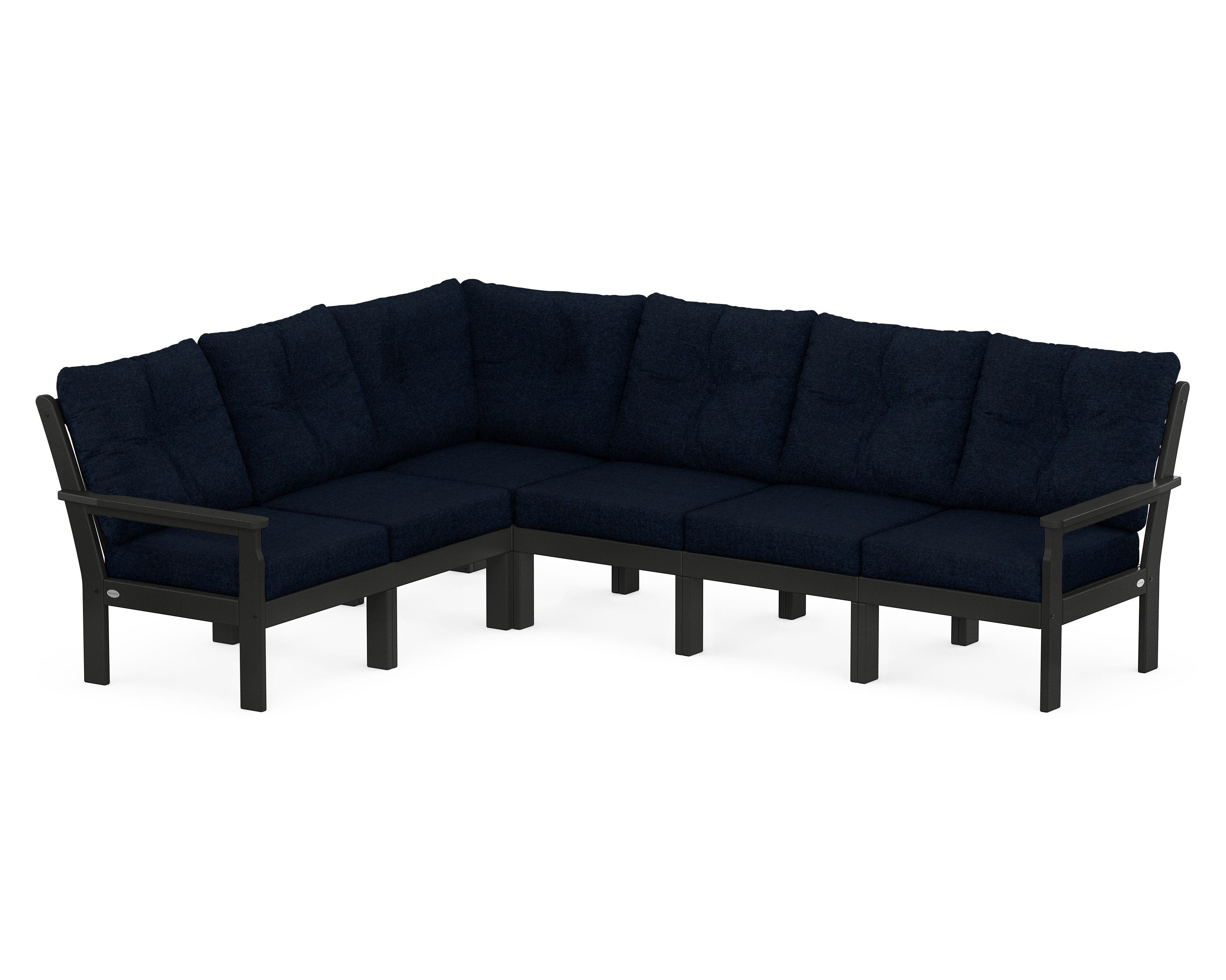 POLYWOOD Vineyard 6-Piece Sectional in Black / Marine Indigo