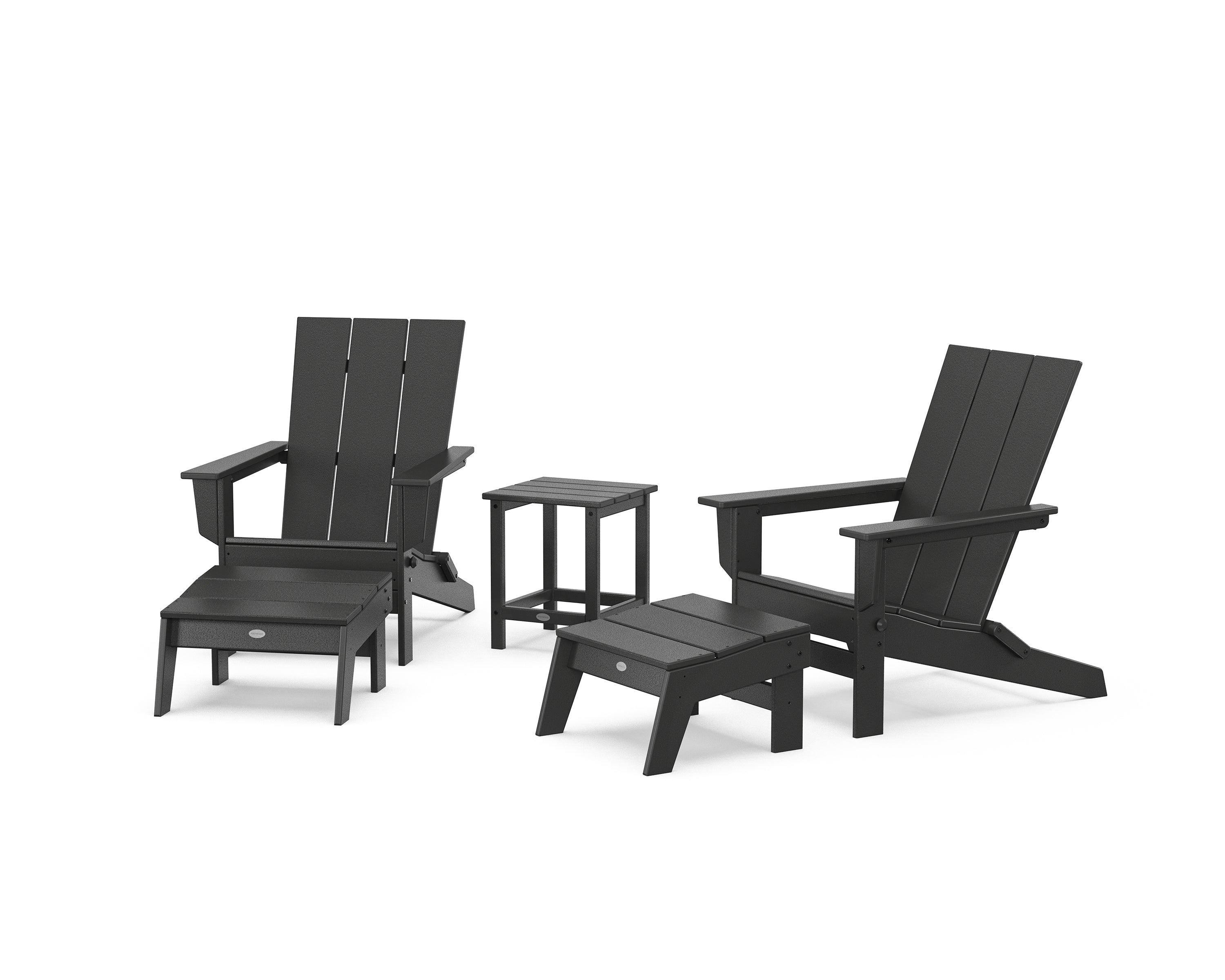 POLYWOOD 5-Piece Modern Studio Folding Adirondack Set with Ottomans and Side Table in Black