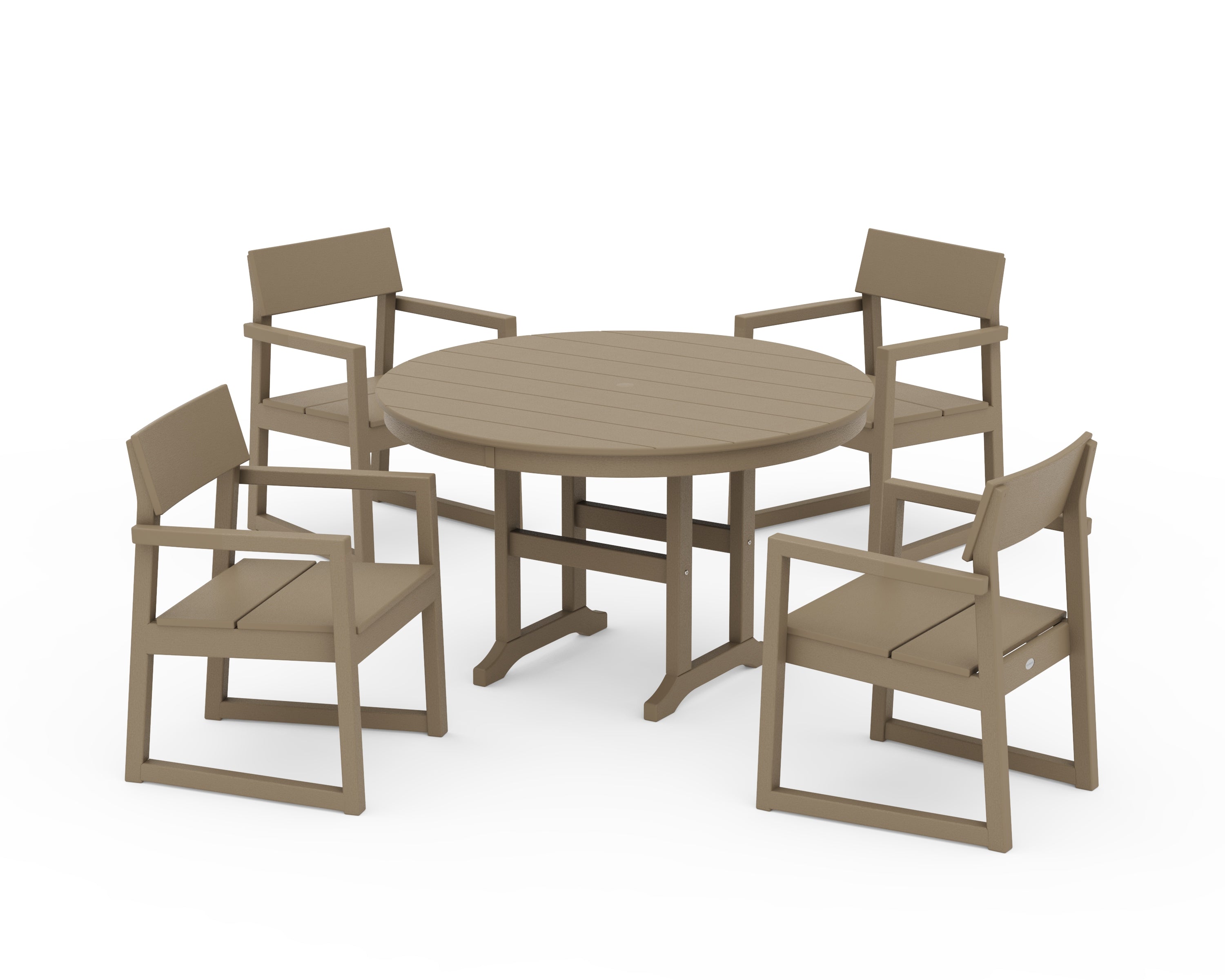 POLYWOOD EDGE 5-Piece Round Farmhouse Dining Set in Vintage Sahara