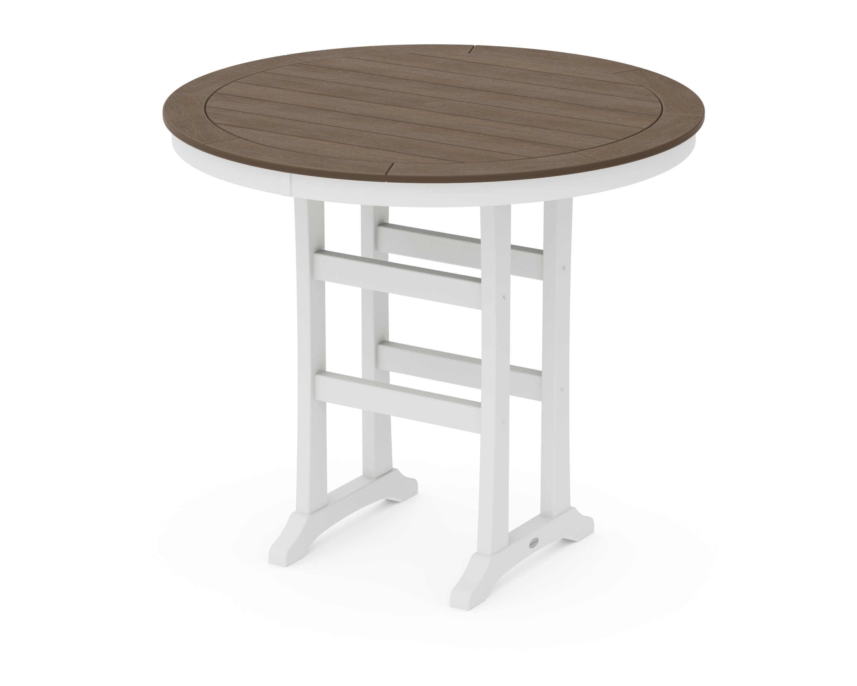 POLYWOOD Nautical Trestle 48" Round Bar Table in White / Kona