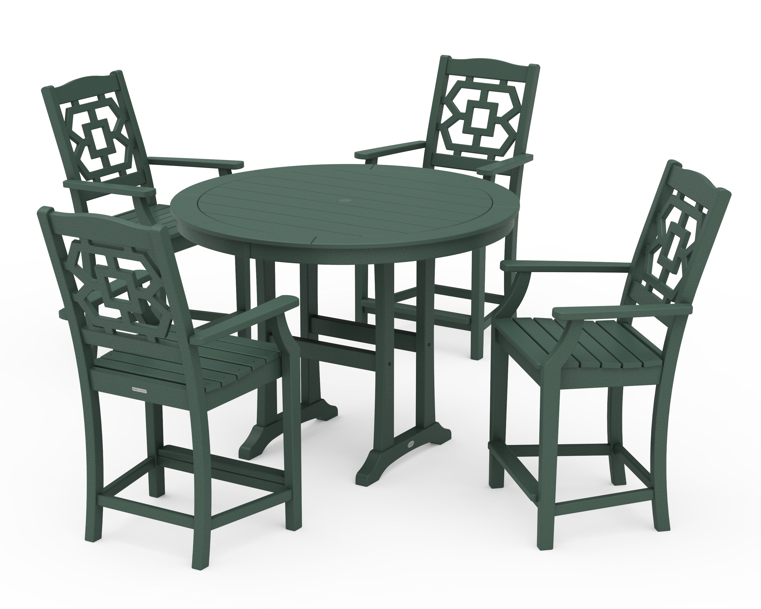 Martha Stewart by POLYWOOD Chinoiserie 5-Piece Round Counter Set in Green