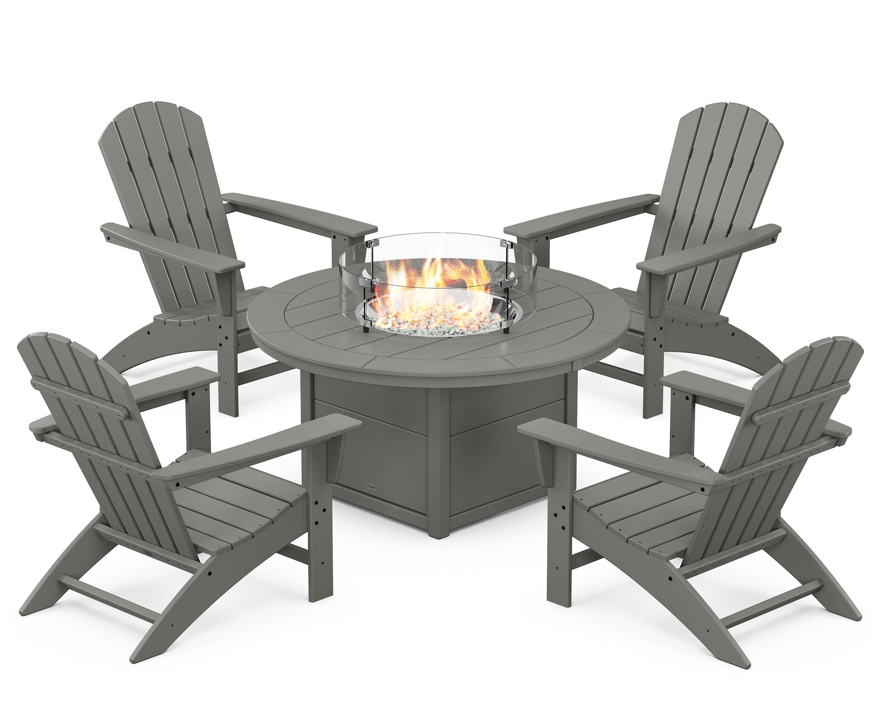 POLYWOOD Nautical 5-Piece Adirondack Chair Conversation Set with Fire Pit Table in Slate Grey