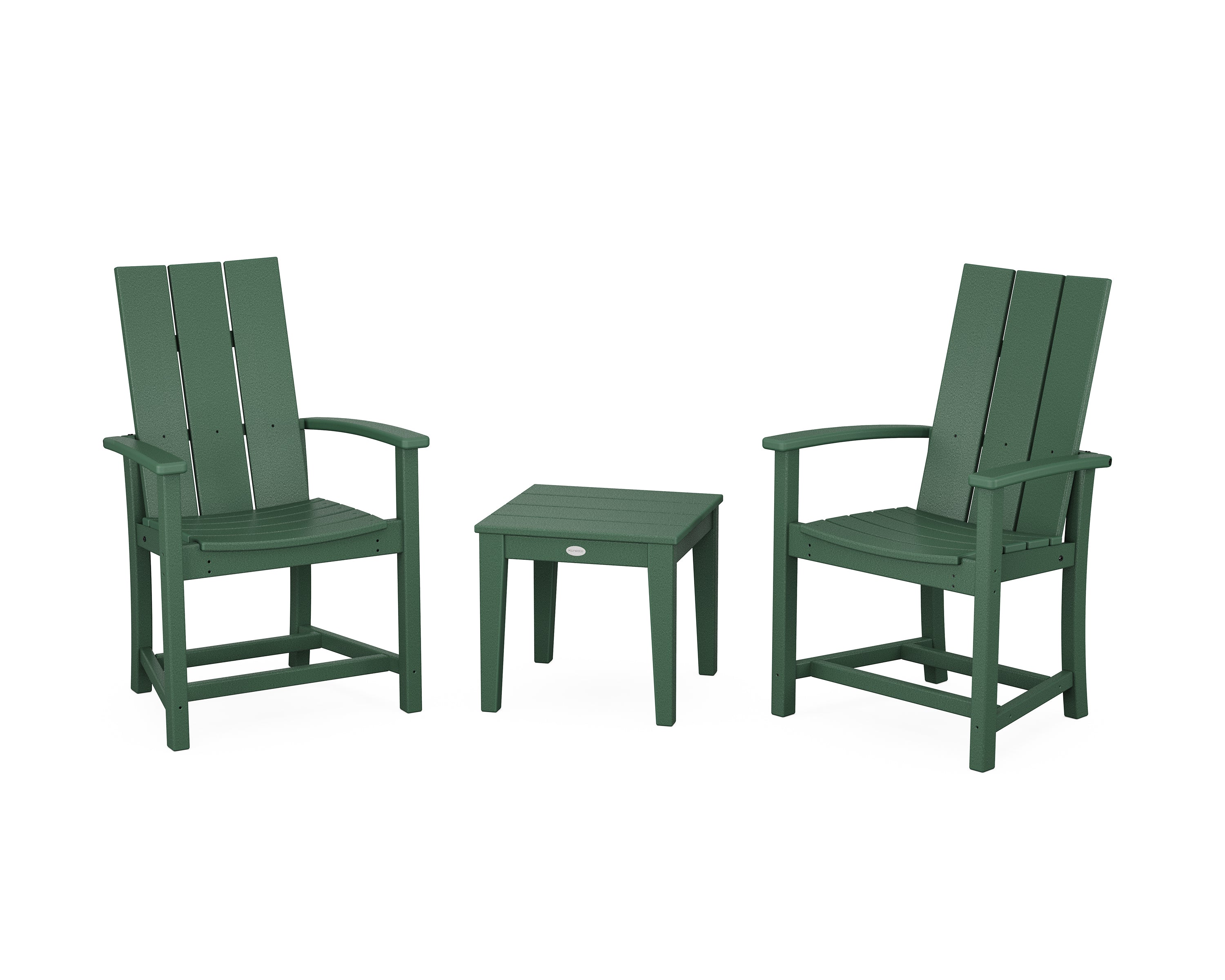 POLYWOOD Modern 3-Piece Upright Adirondack Chair Set in Green