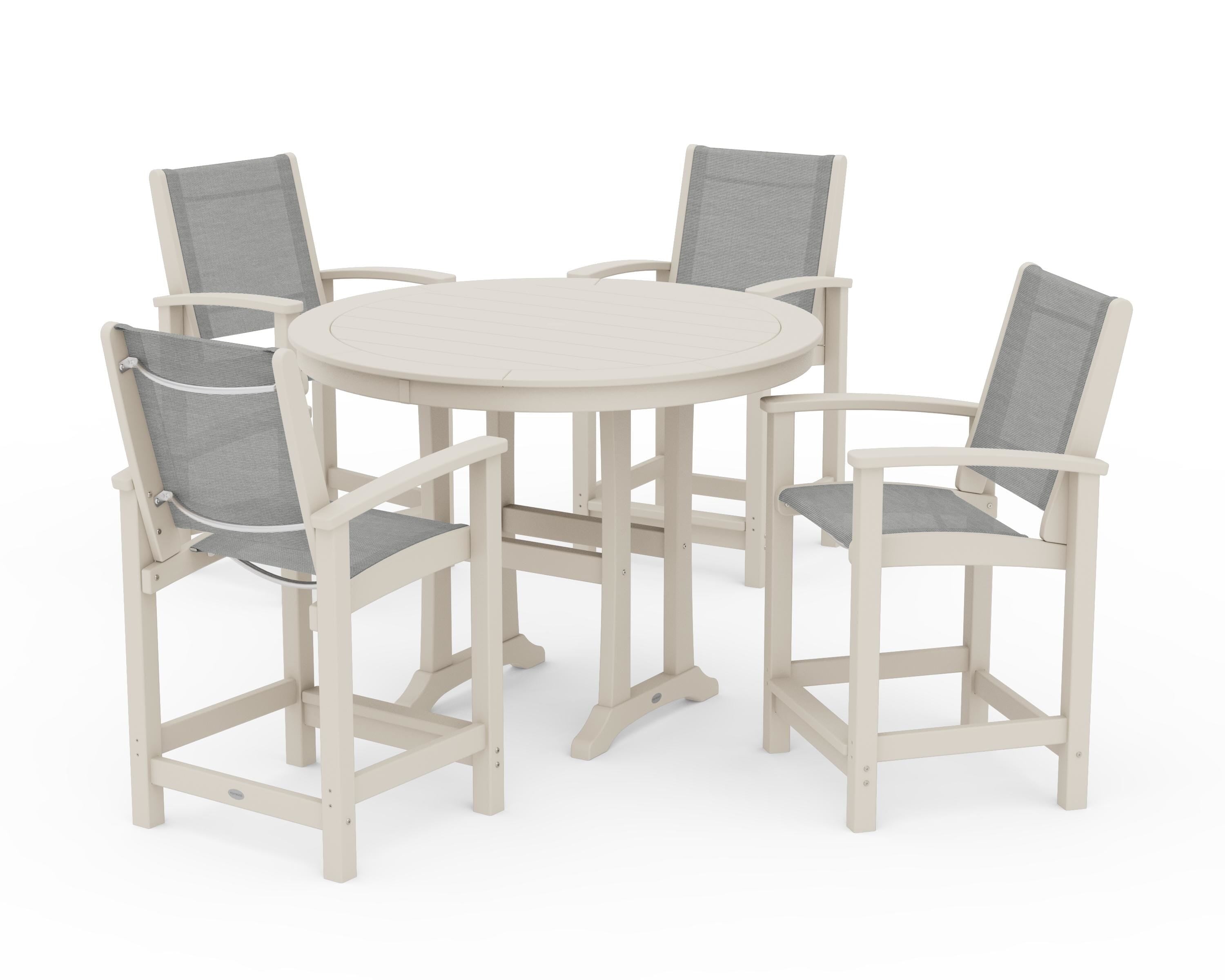 POLYWOOD Coastal 5-Piece Counter Set in Sand / Metallic Sling