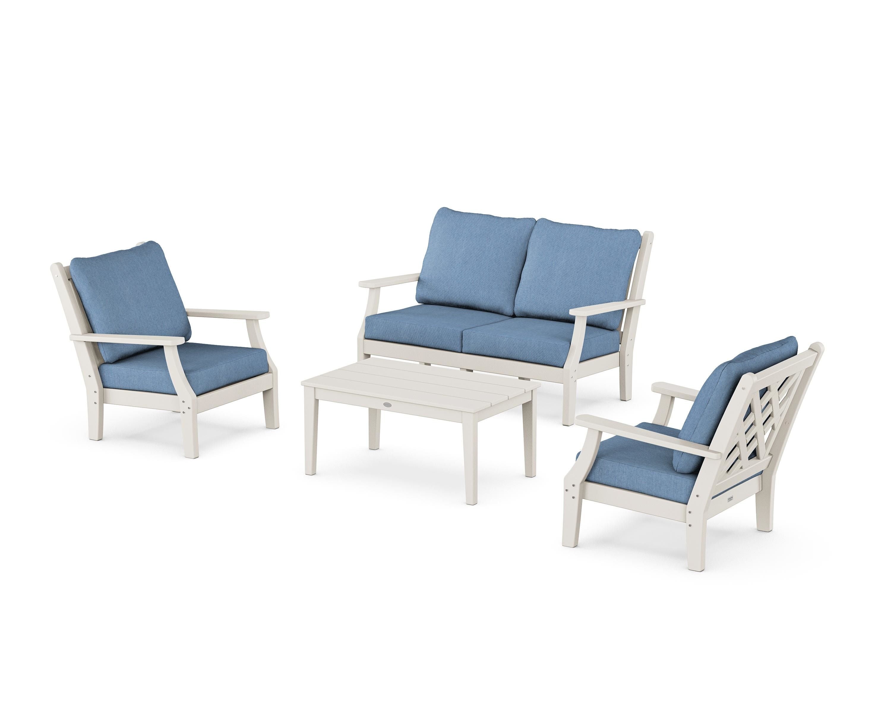 Country Living Wovendale 4-Piece Deep Seating Set with Loveseat in Sand / Sky Blue