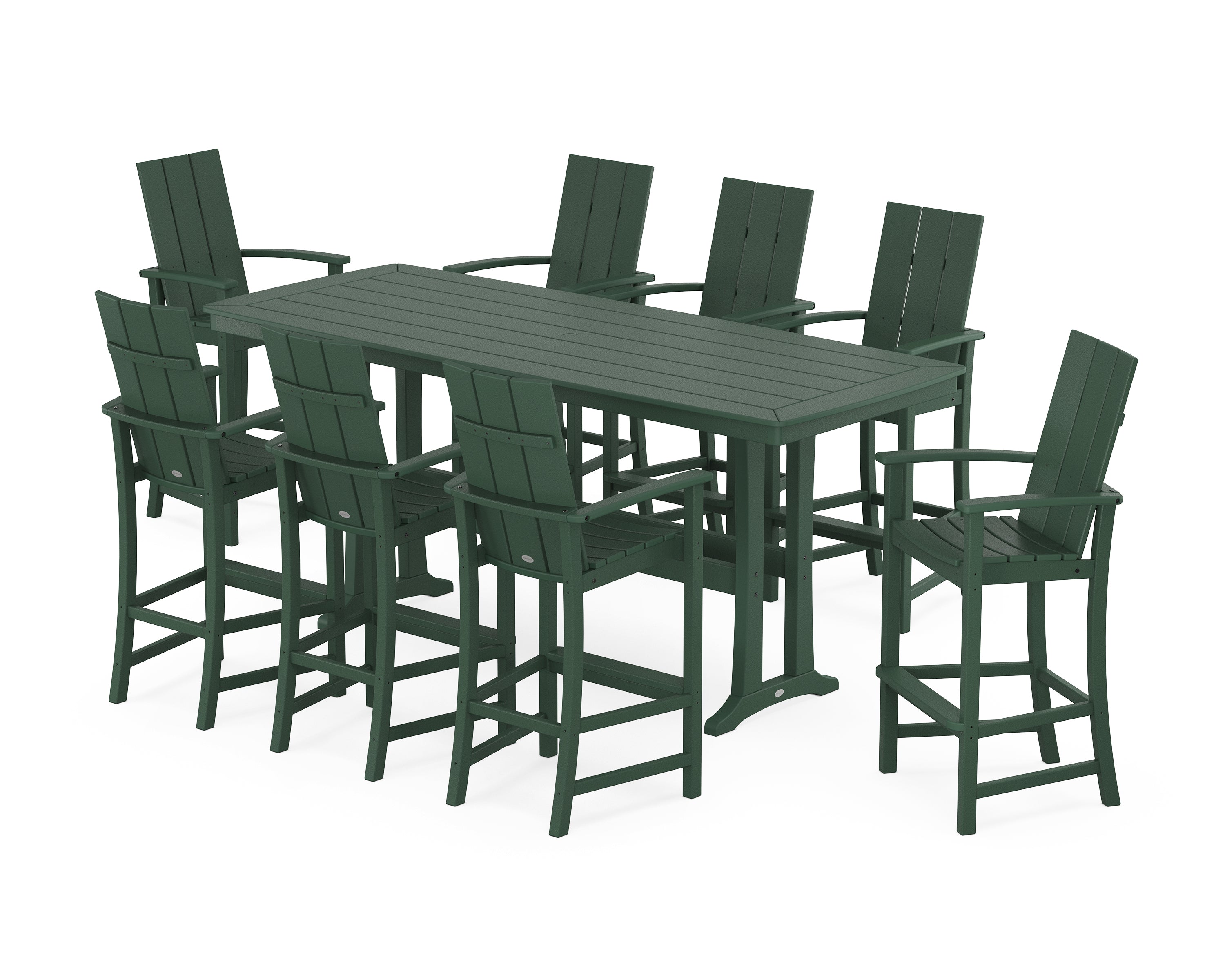 POLYWOOD® Modern Adirondack 9-Piece Bar Set with Trestle Legs in Green