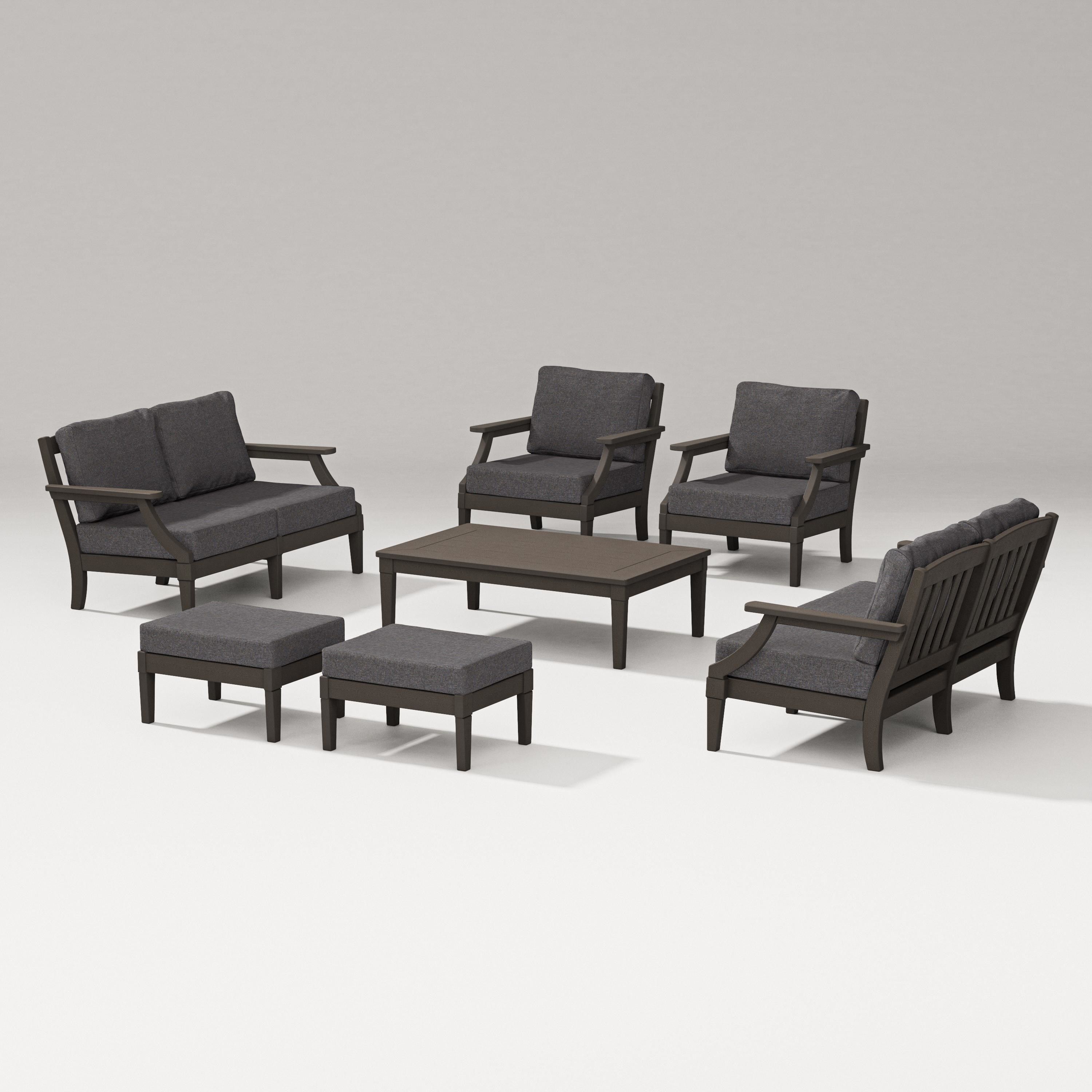 PW Designer Series Estate 7-Piece Lounge Loveseat Set in Vintage Coffee / Ash Charcoal