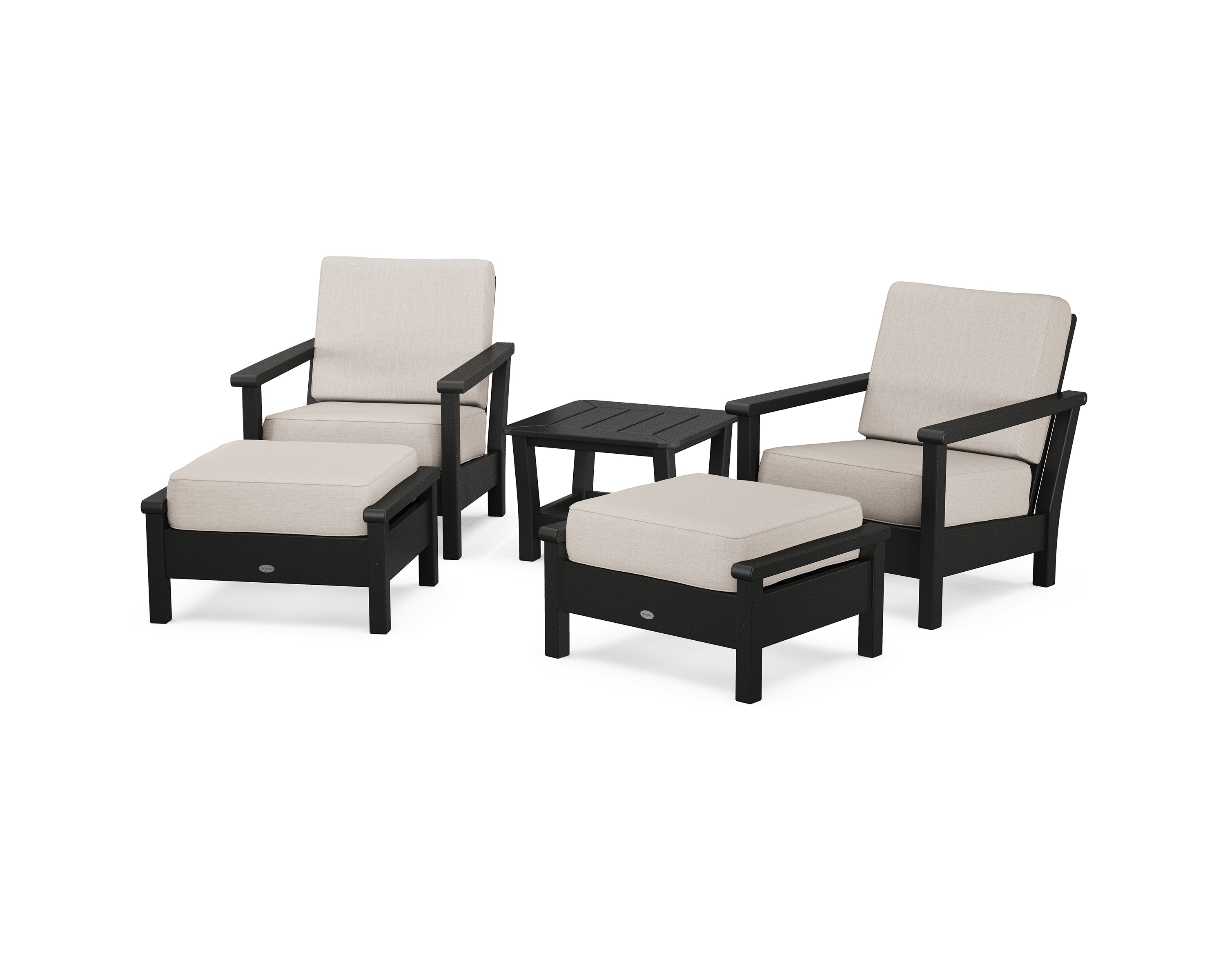 POLYWOOD Harbour 5-Piece Deep Seating Chair Set in Black / Cast Ash