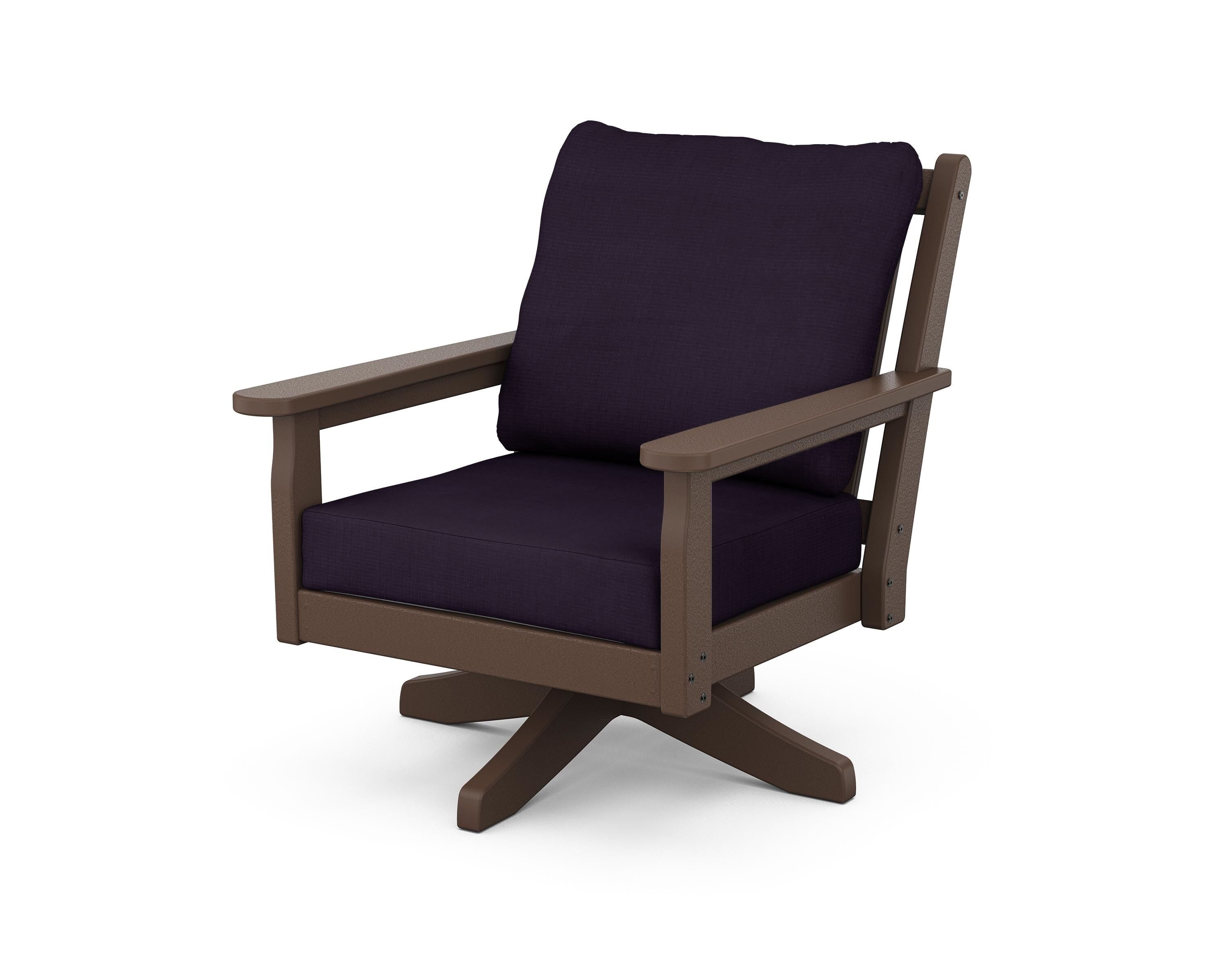 POLYWOOD Chippendale Deep Seating Swivel Chair in Mahogany / Navy Linen