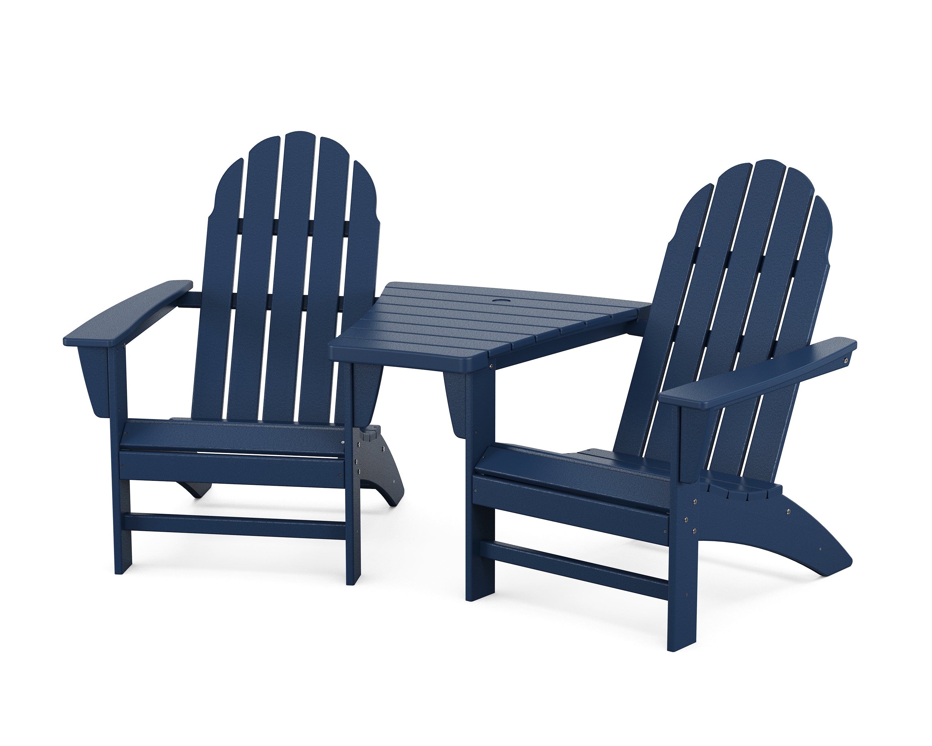 POLYWOOD Vineyard 3-Piece Adirondack Set with Angled Connecting Table in Navy