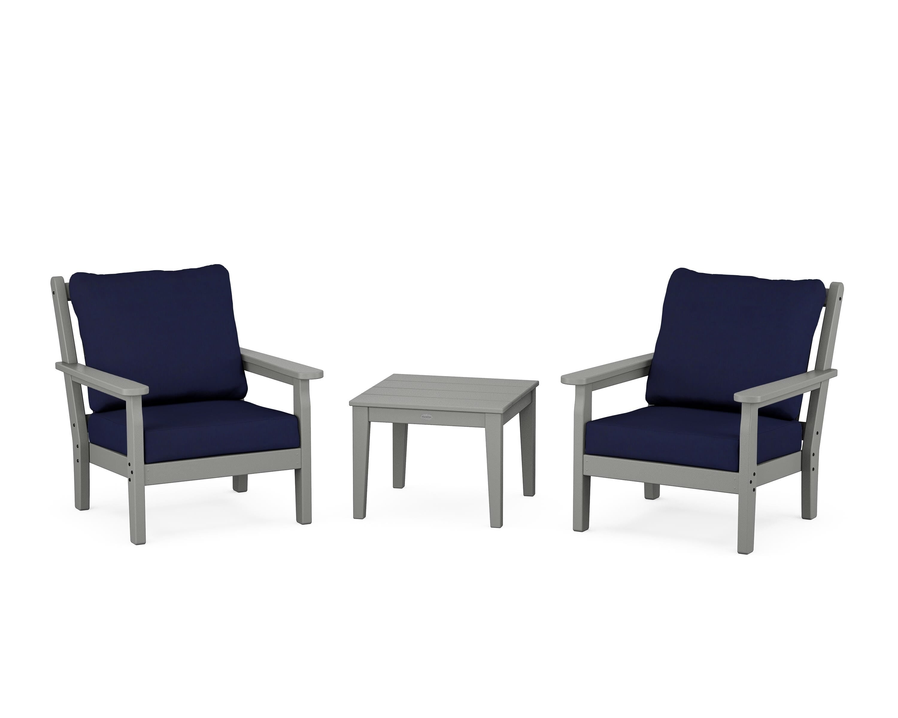 POLYWOOD Chippendale 3-Piece Deep Seating Set in Slate Grey / Navy