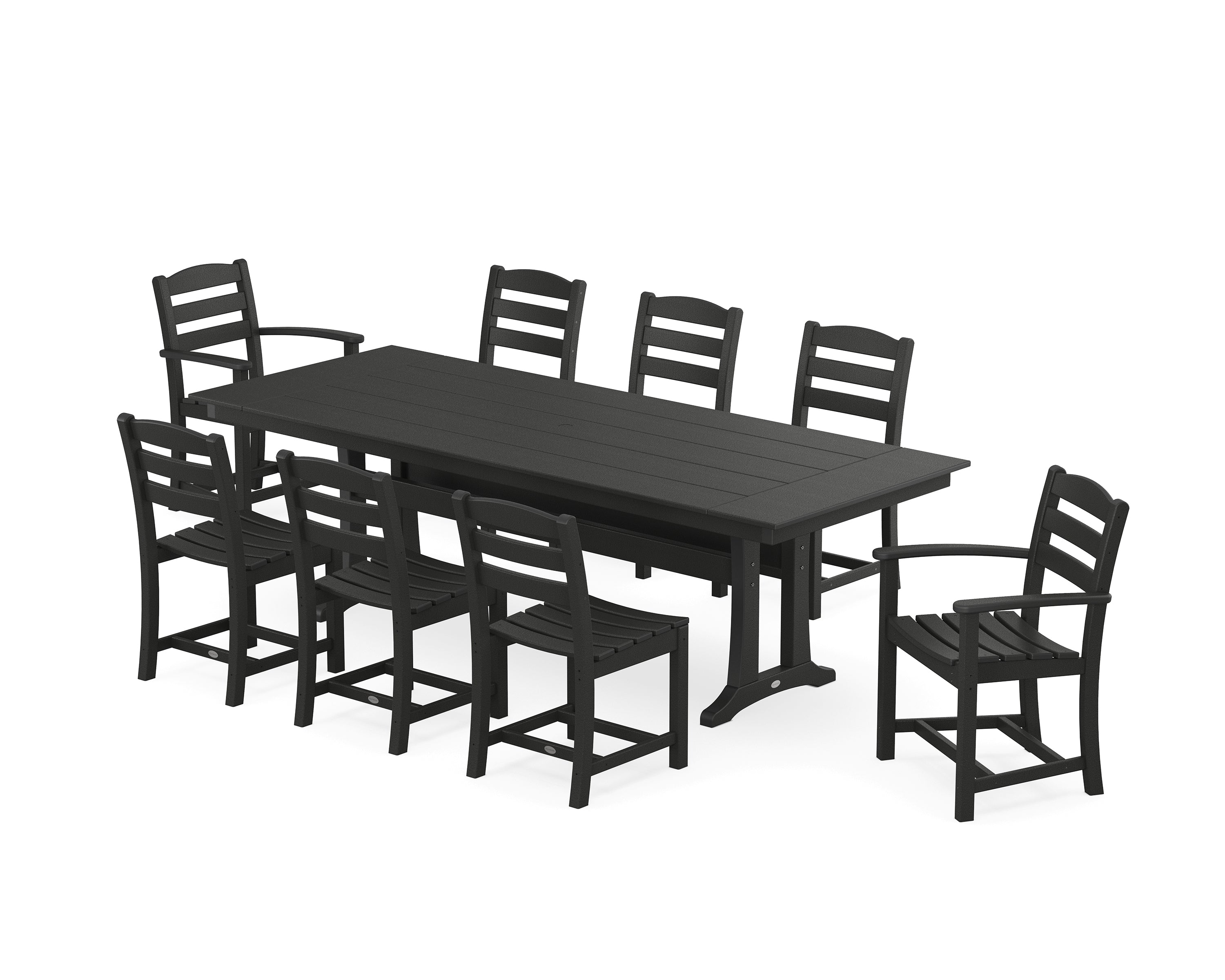 POLYWOOD La Casa Café 9-Piece Farmhouse Dining Set with Trestle Legs in Black
