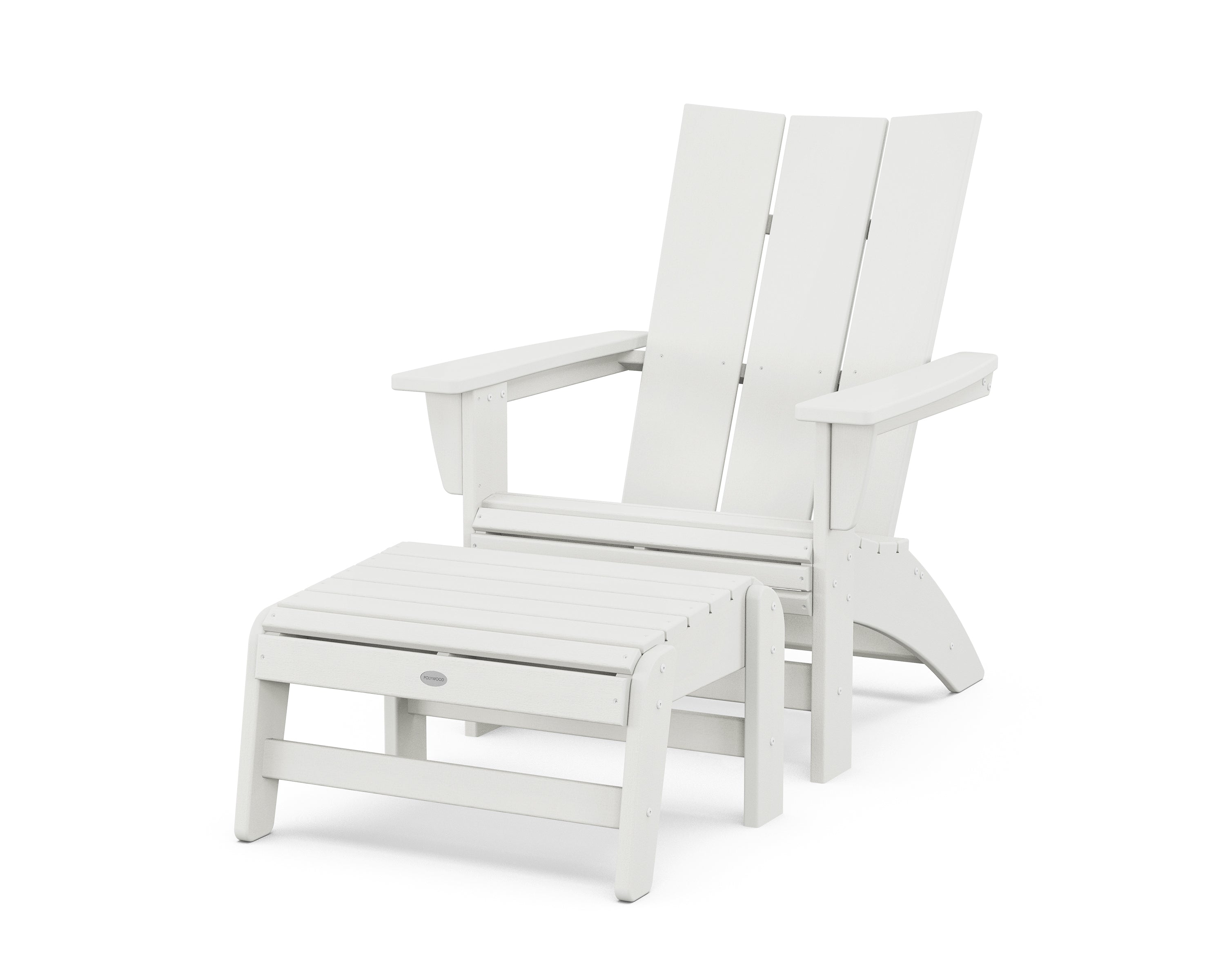 POLYWOOD Modern Grand Adirondack Chair with Ottoman in Vintage White