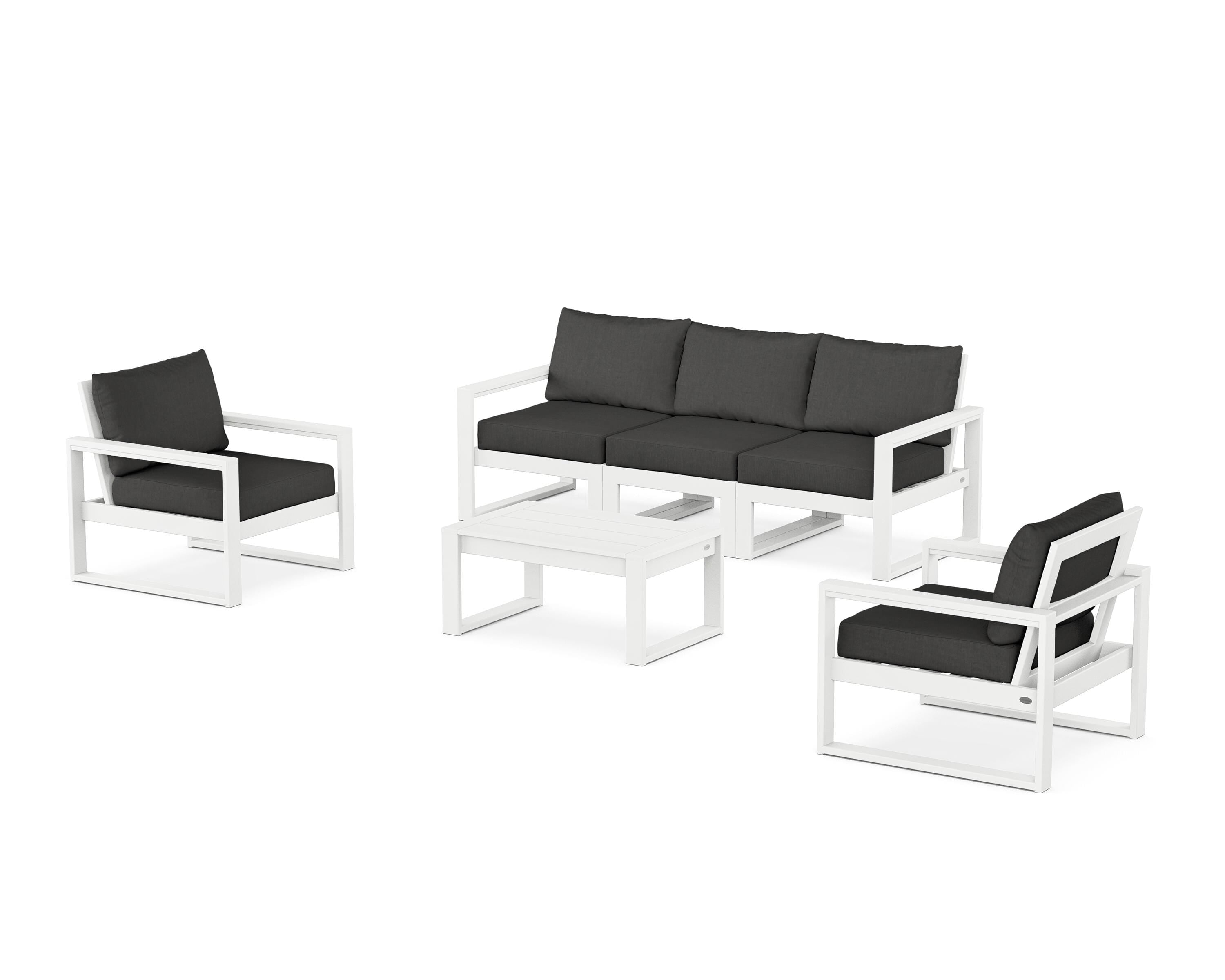 POLYWOOD EDGE Sectional 4-Piece Deep Seating Set with Sofa in White / Spectrum Carbon