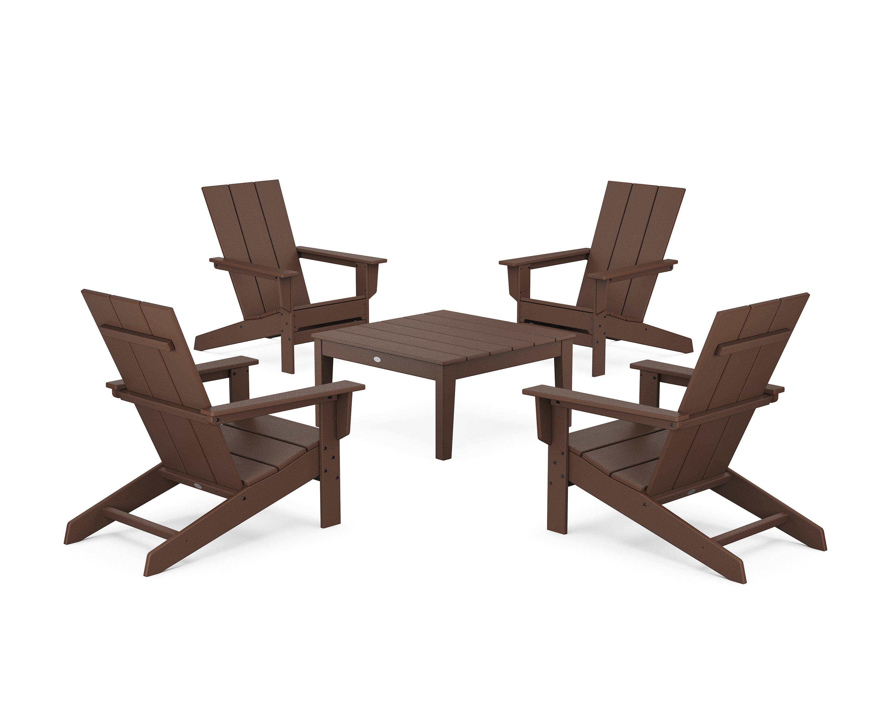 POLYWOOD 5-Piece Modern Studio Adirondack Chair Conversation Group in Mahogany