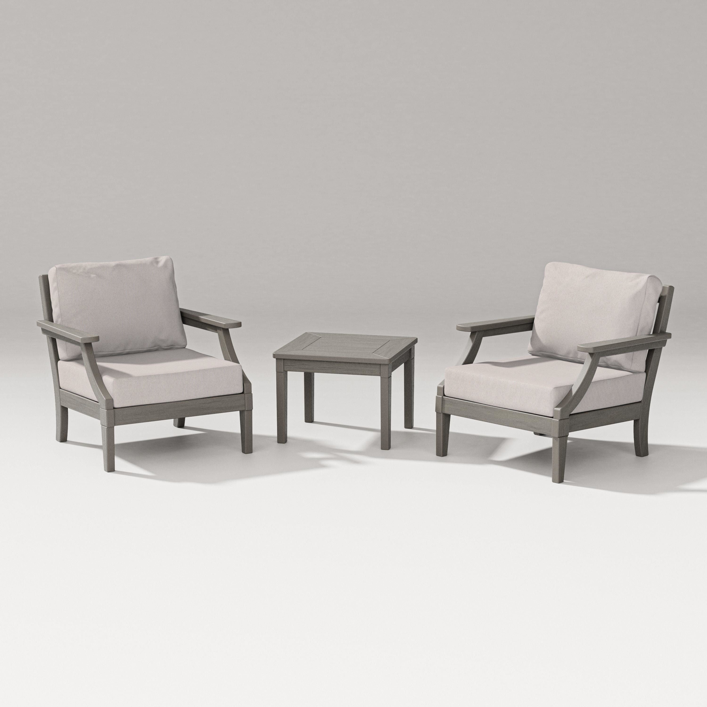 PW Designer Series Estate 3-Piece Lounge Chair Set in Driftwood / Dune Burlap