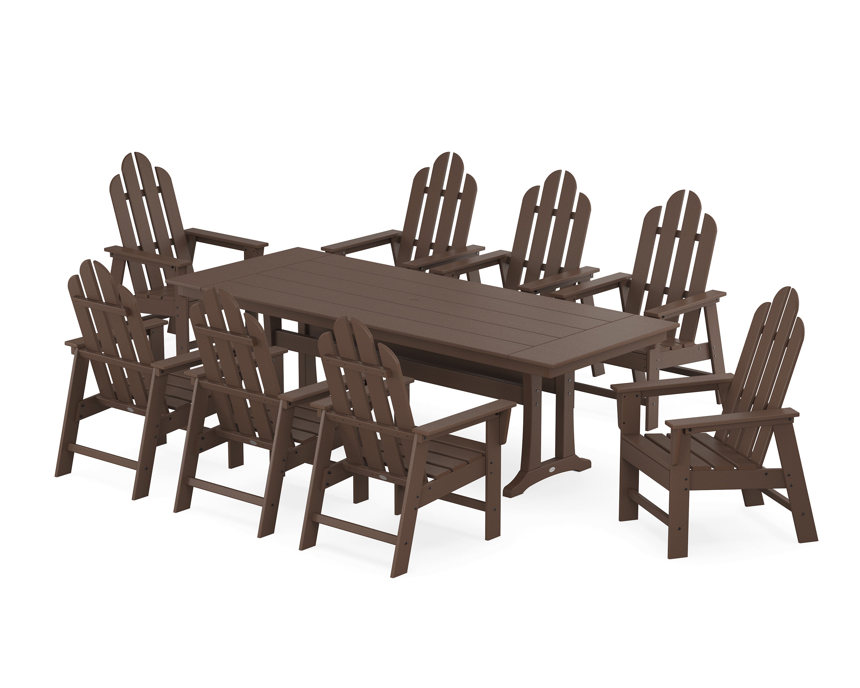 POLYWOOD® Long Island 9-Piece Farmhouse Dining Set with Trestle Legs in Mahogany