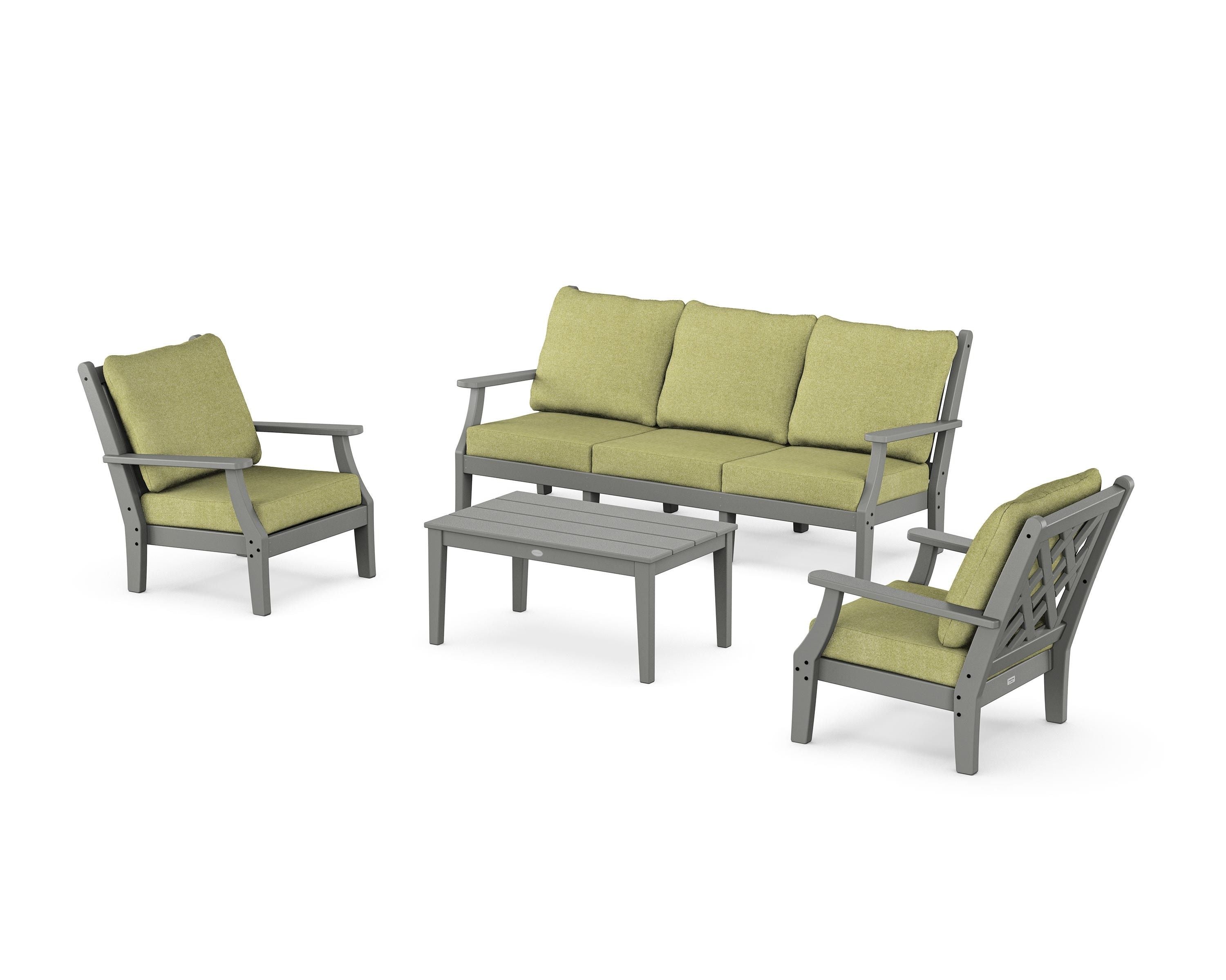 Country Living Wovendale 4-Piece Deep Seating Set with Sofa in Slate Grey / Chartreuse Boucle