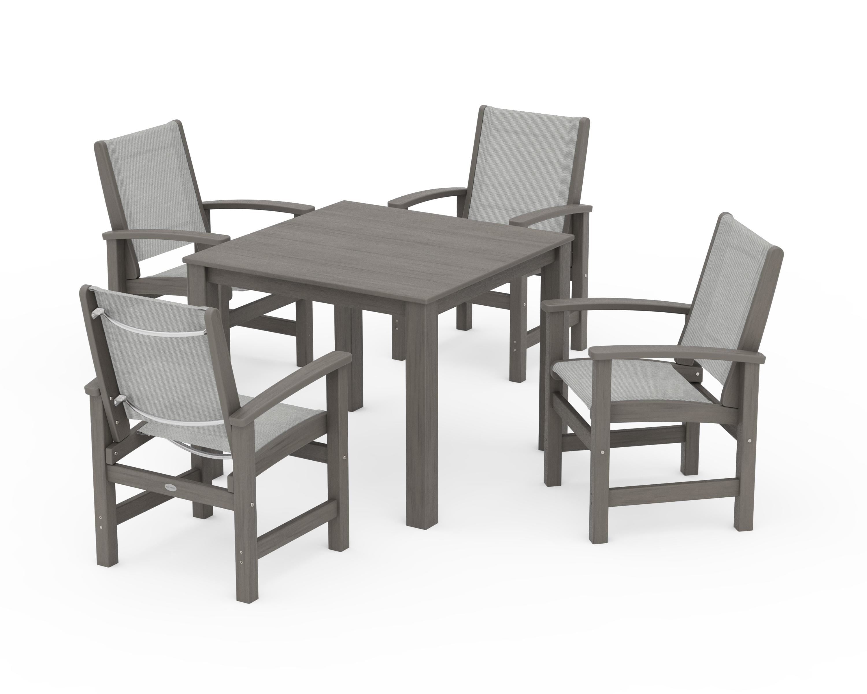 POLYWOOD Coastal 5-Piece Parsons Dining Set in Driftwood / Metallic Sling