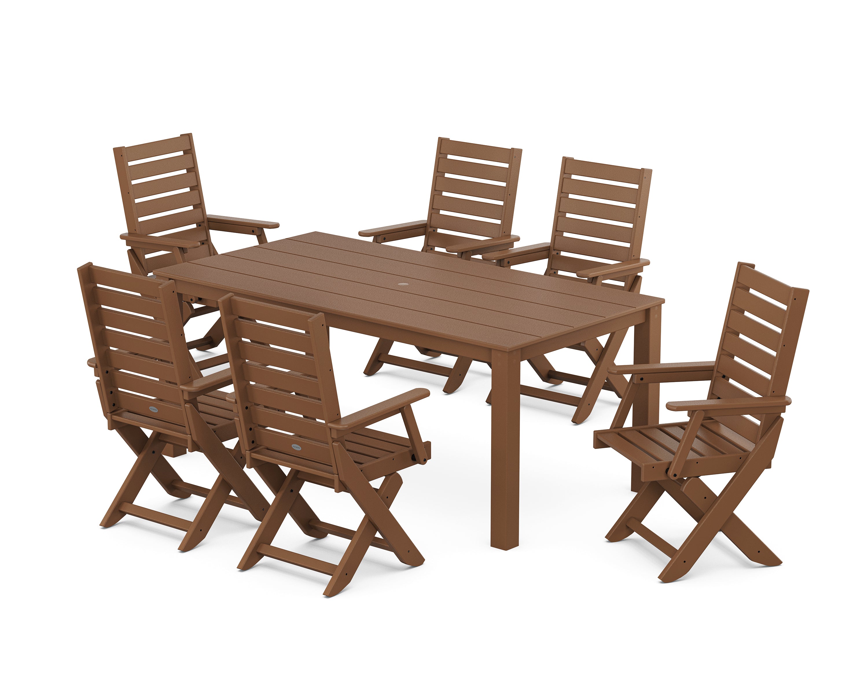 POLYWOOD Captain Folding Chair 7-Piece Parsons Dining Set in Teak