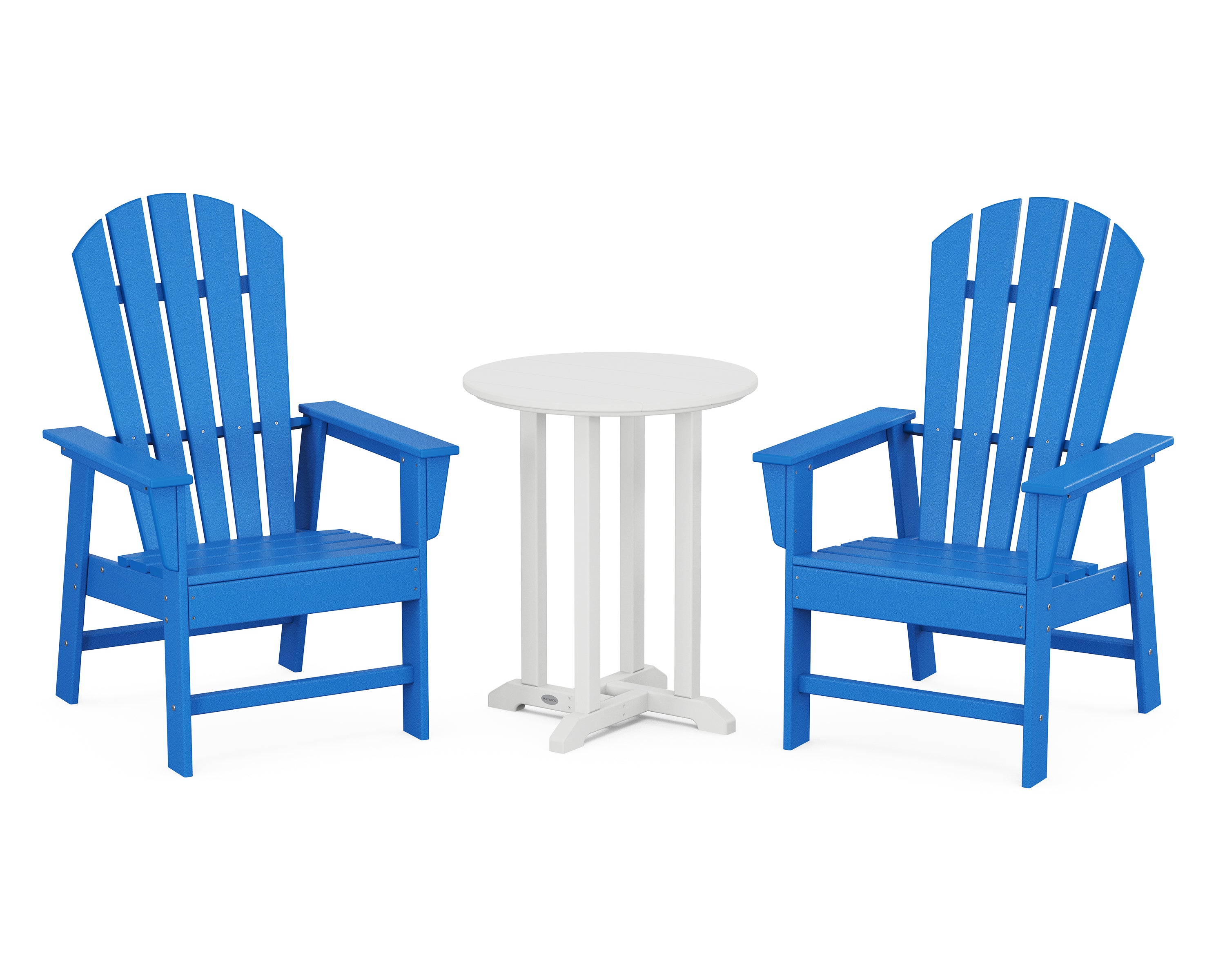 POLYWOOD South Beach 3-Piece Round Farmhouse Bistro Dining Set in Pacific Blue / White
