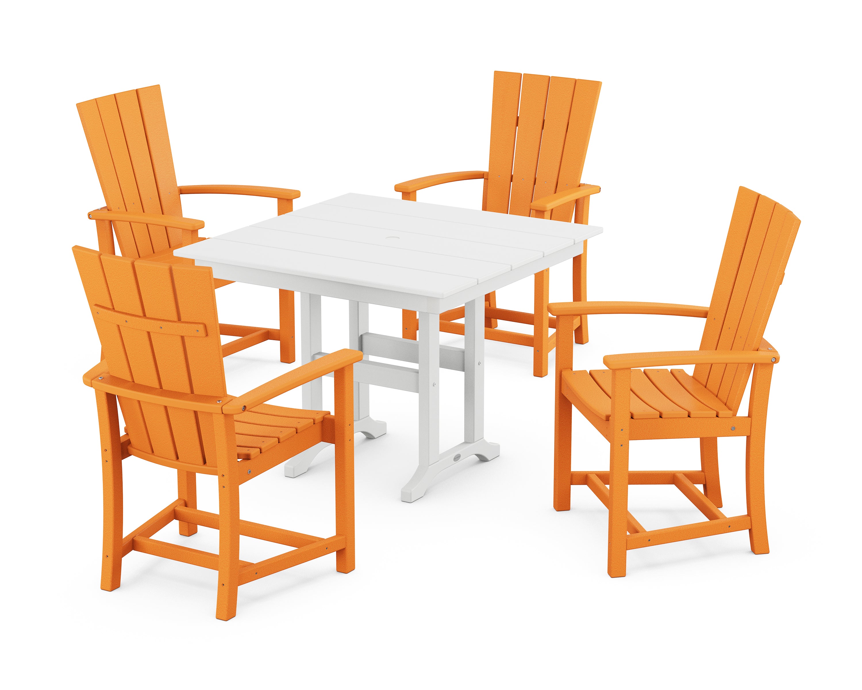 POLYWOOD Quattro 5-Piece Farmhouse Dining Set in Tangerine / White