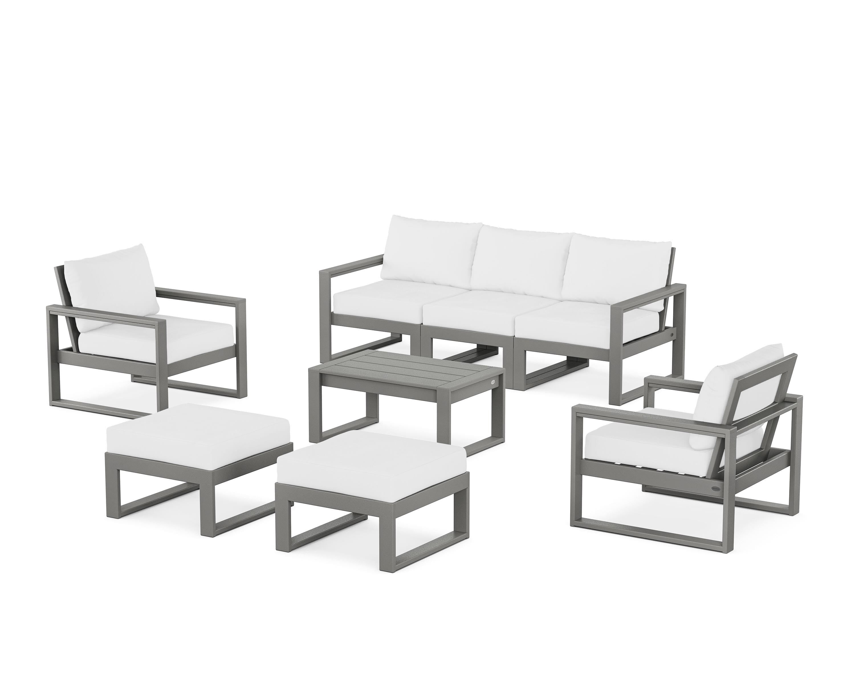 POLYWOOD EDGE Sectional 8-Piece Lounge Sofa Set in Slate Grey / Natural