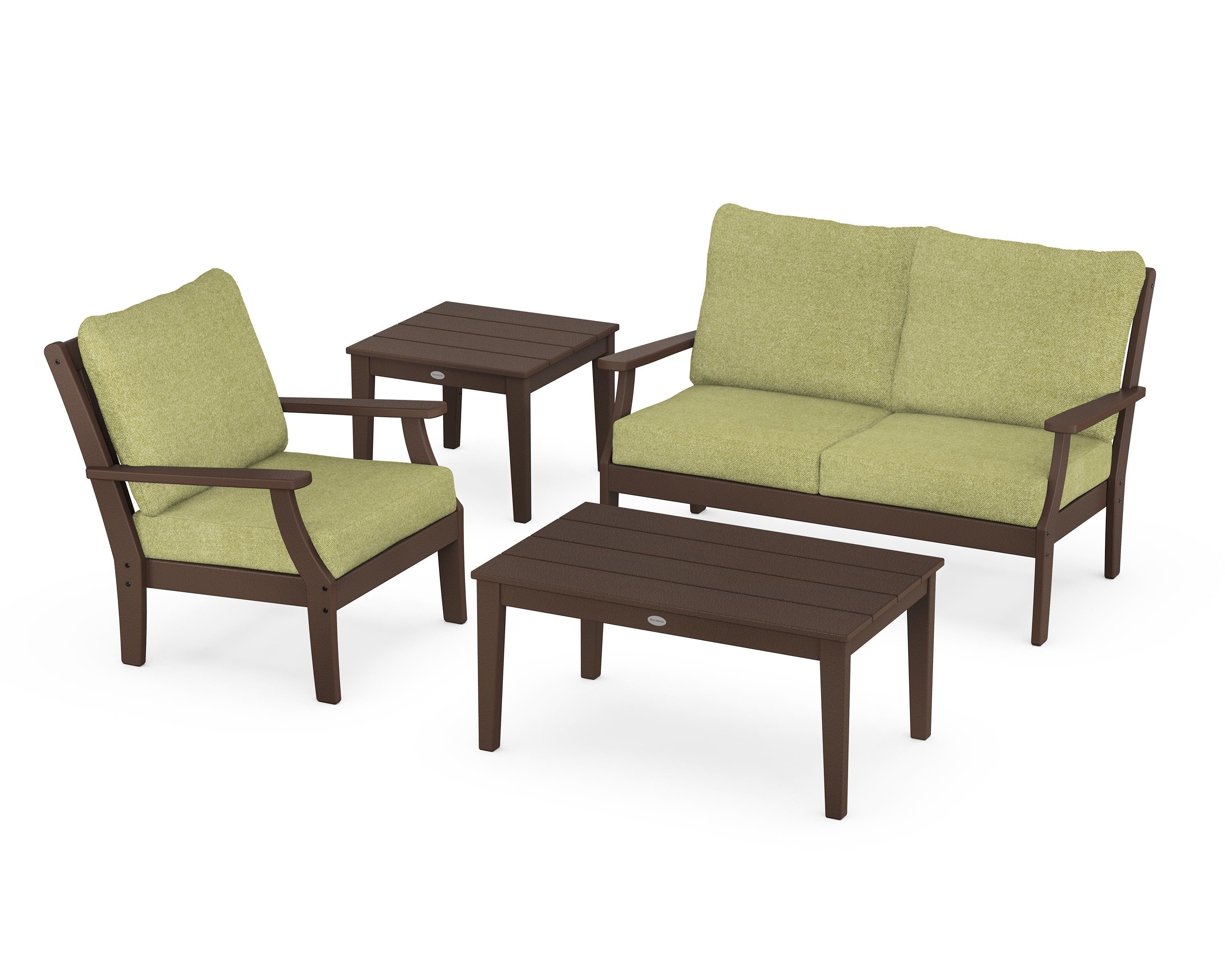POLYWOOD Braxton 4-Piece Deep Seating Set in Mahogany / Chartreuse Boucle