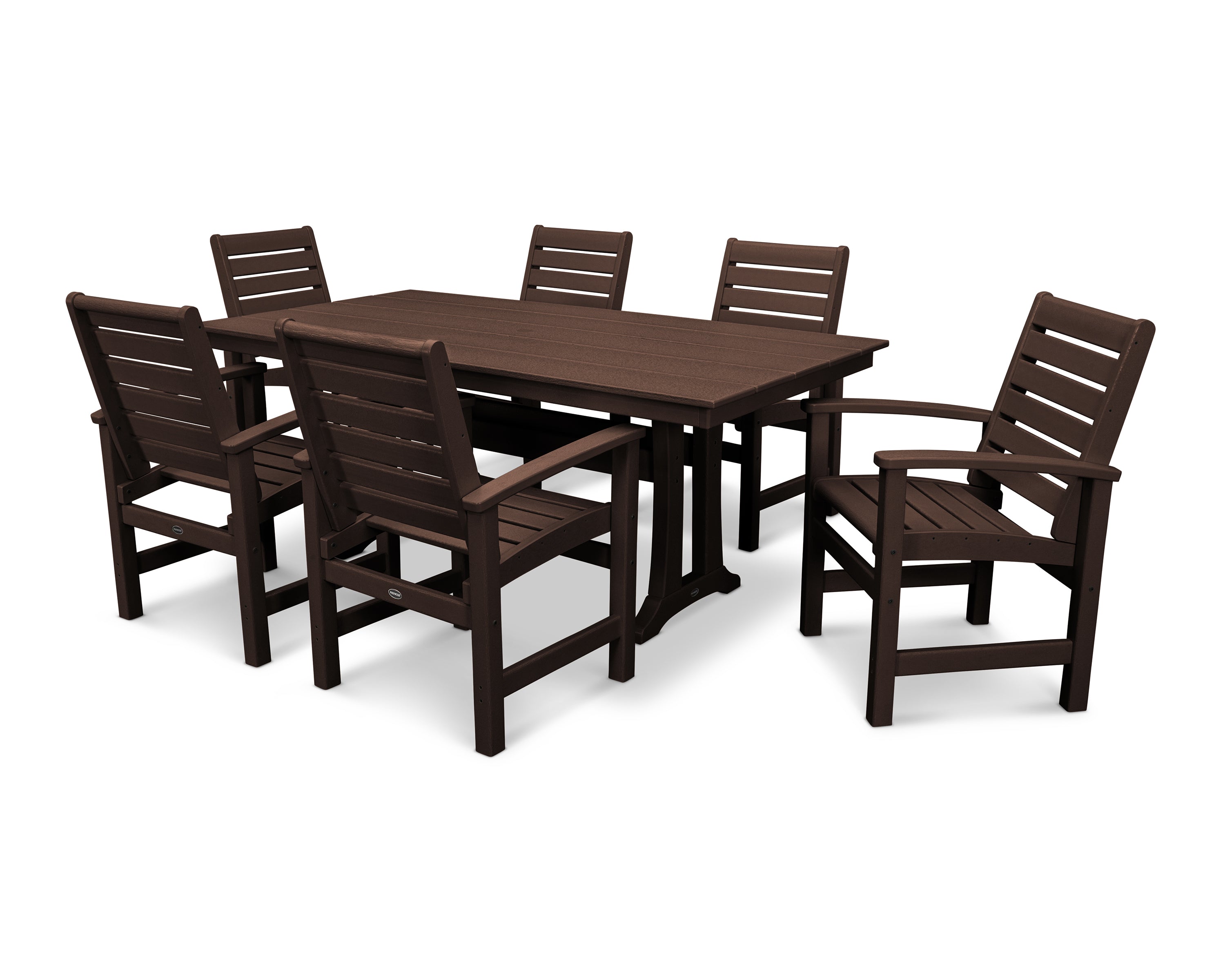 POLYWOOD Signature 7-Piece Farmhouse Dining Set with Trestle Legs in Mahogany