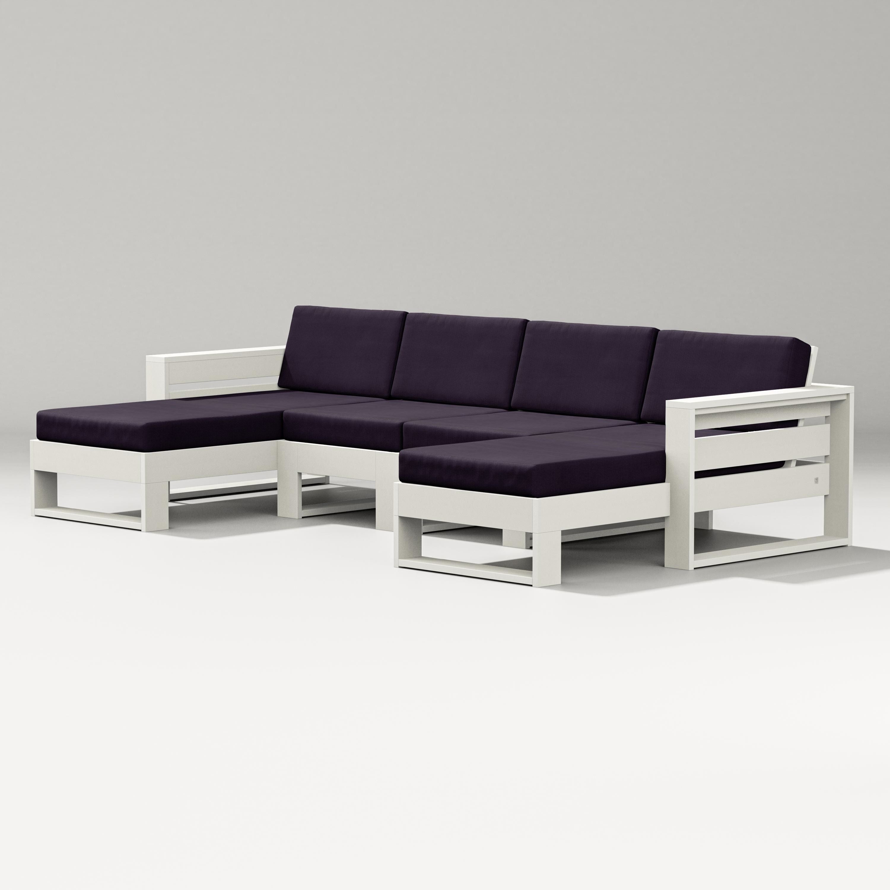 PW Designer Series Latitude Double Chaise Sectional in Vintage White / Navy Linen