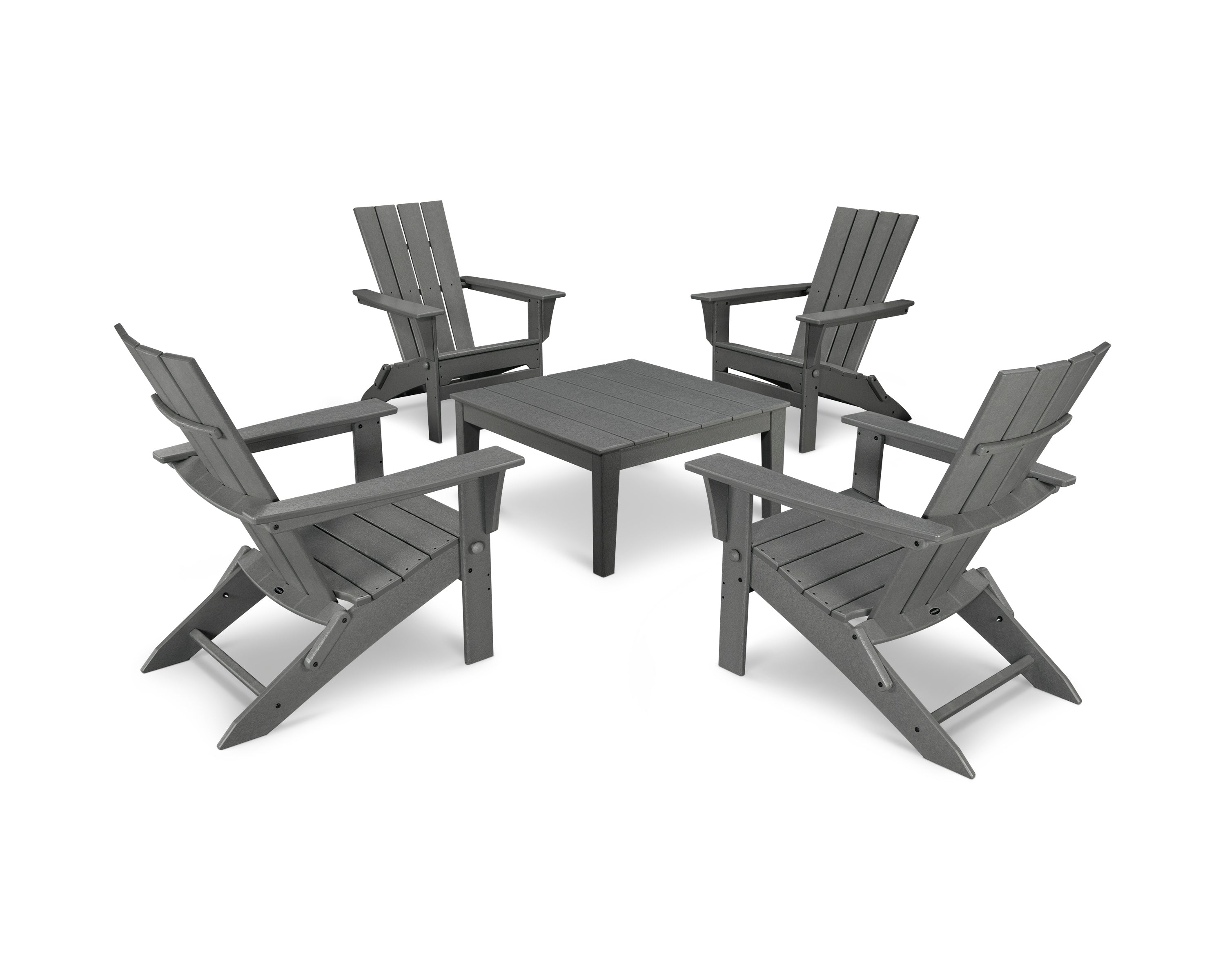 POLYWOOD Quattro Folding Chair 5-Piece Conversation Set in Slate Grey