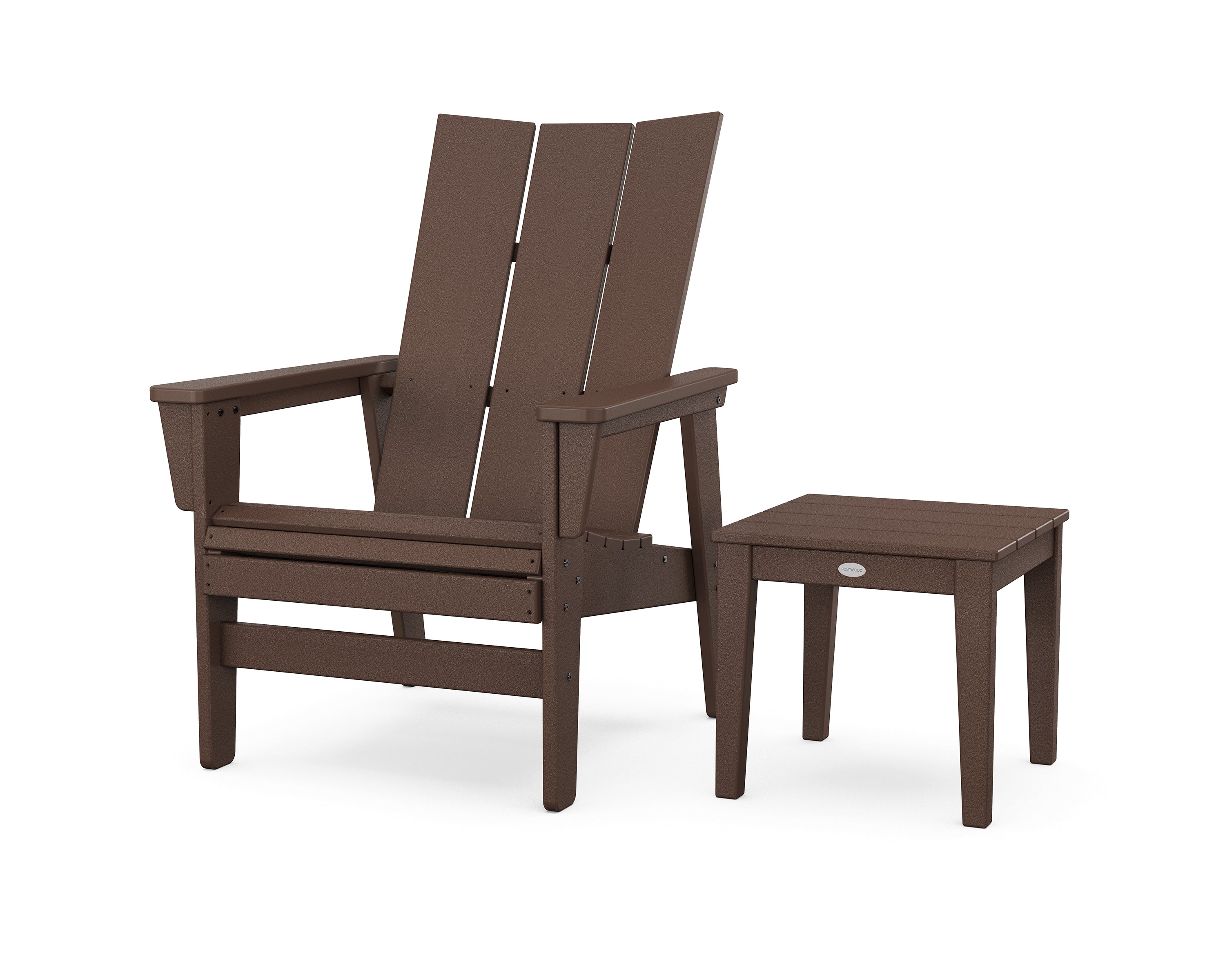 POLYWOOD Modern Grand Upright Adirondack Chair with Side Table in Mahogany