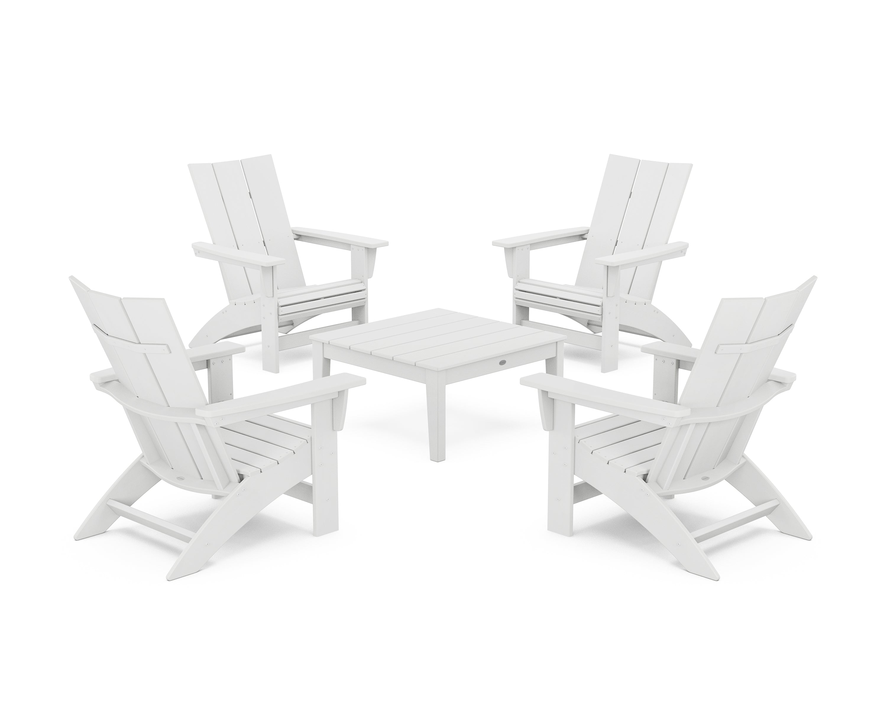 POLYWOOD 5-Piece Modern Grand Adirondack Chair Conversation Group in White
