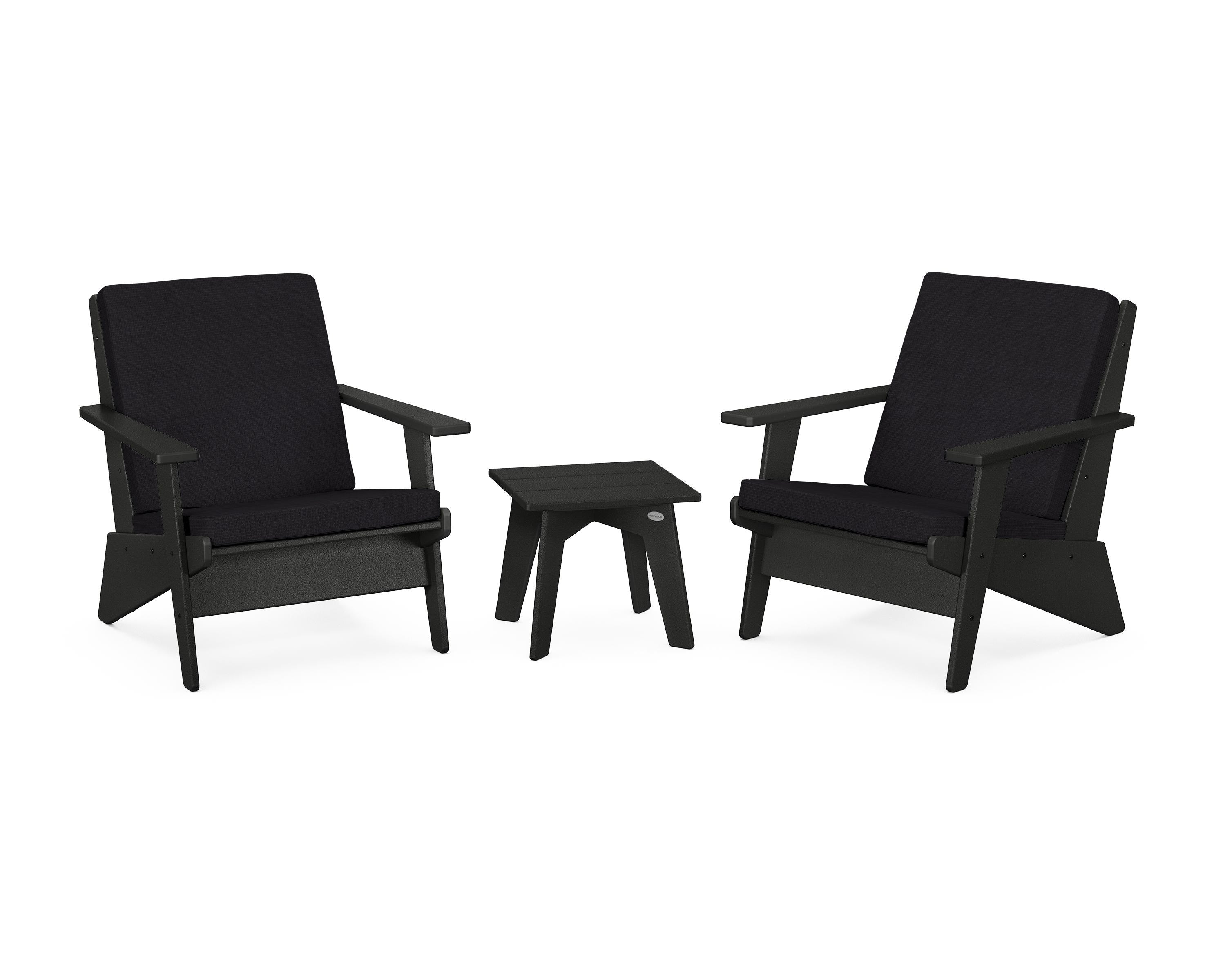 POLYWOOD Riviera Modern Lounge 3-Piece Set in Black / Midnight Linen
