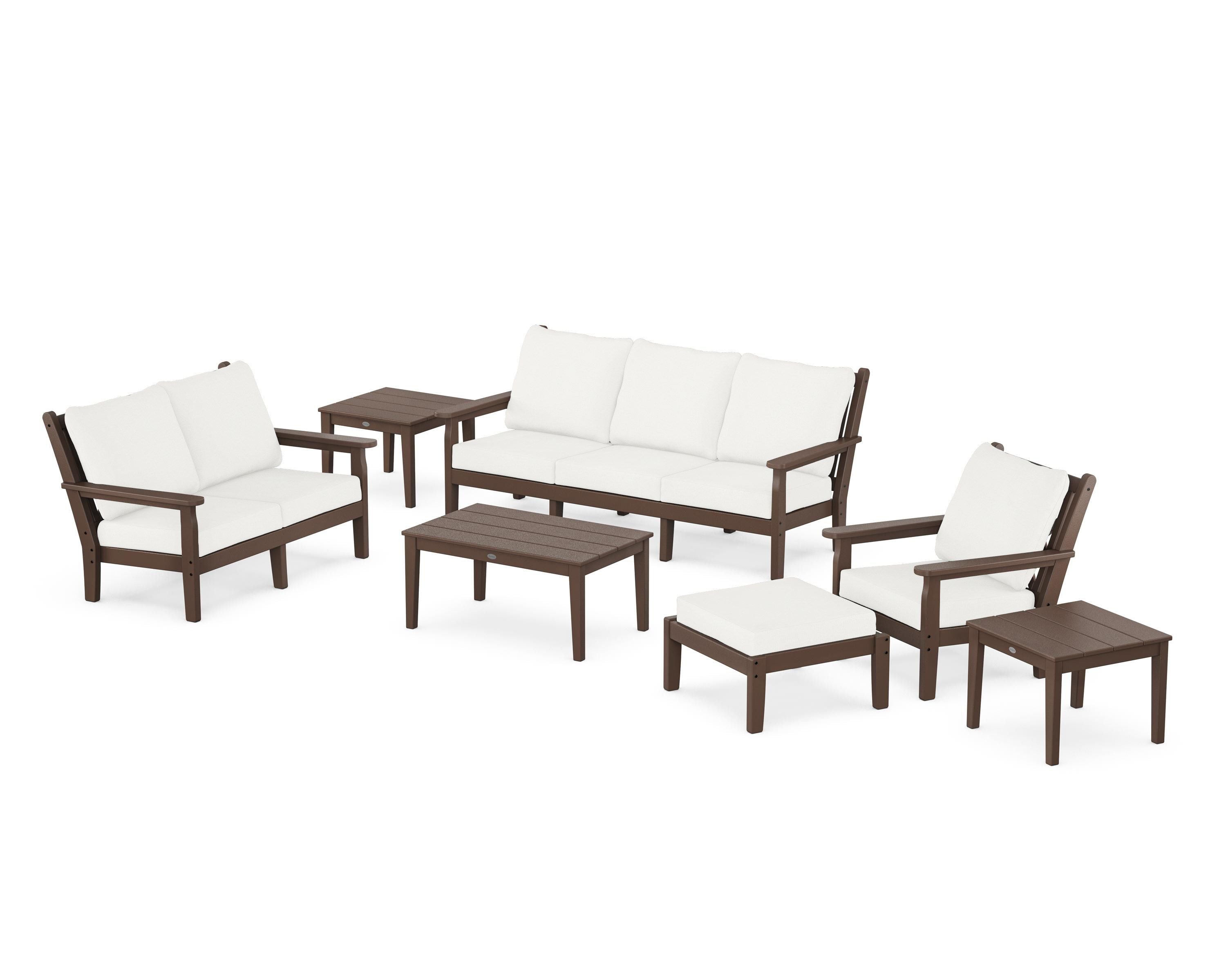 POLYWOOD Chippendale 7-Piece Deep Seating Set in Mahogany / Natural Linen