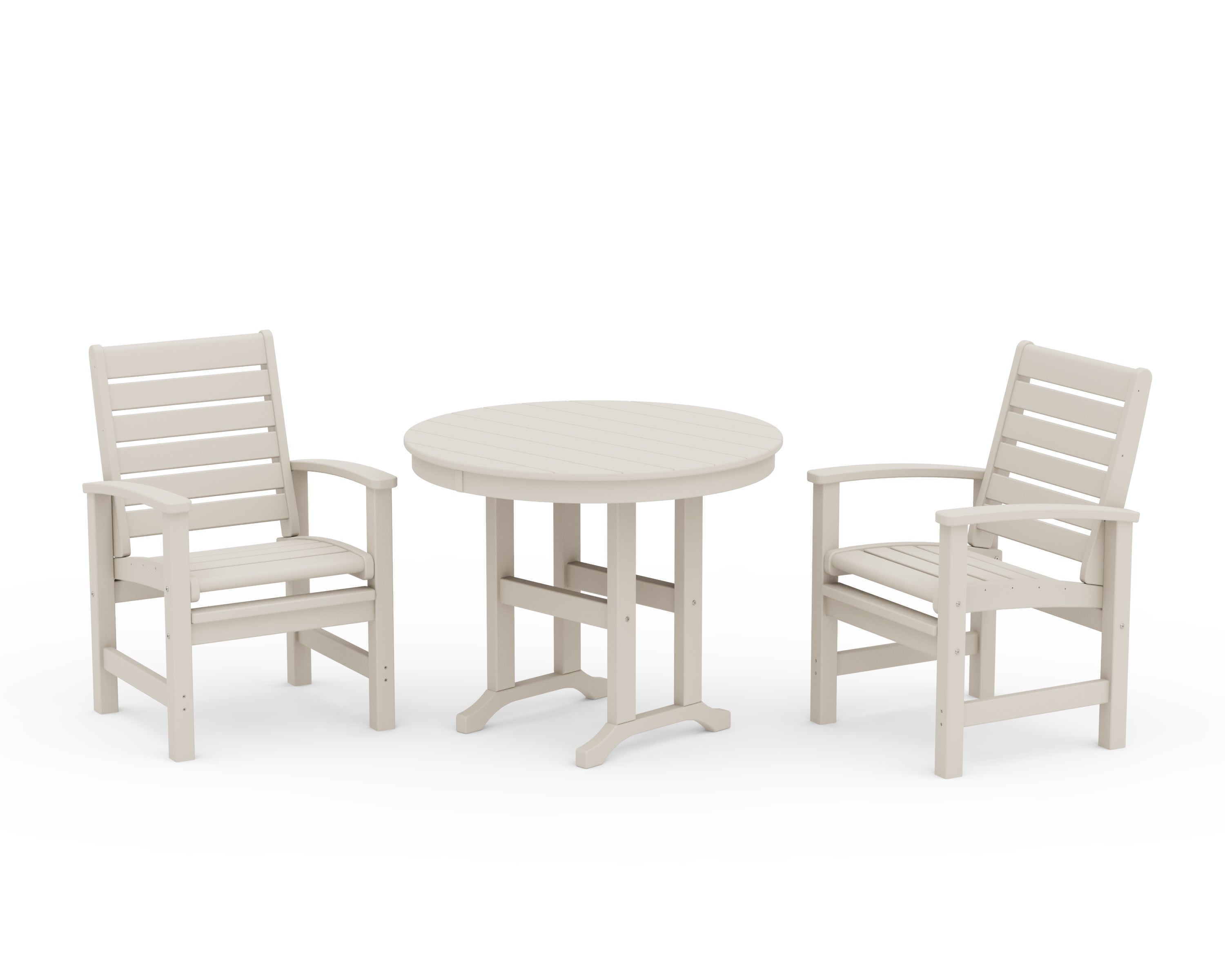 POLYWOOD Signature 3-Piece Round Farmhouse Dining Set in Sand