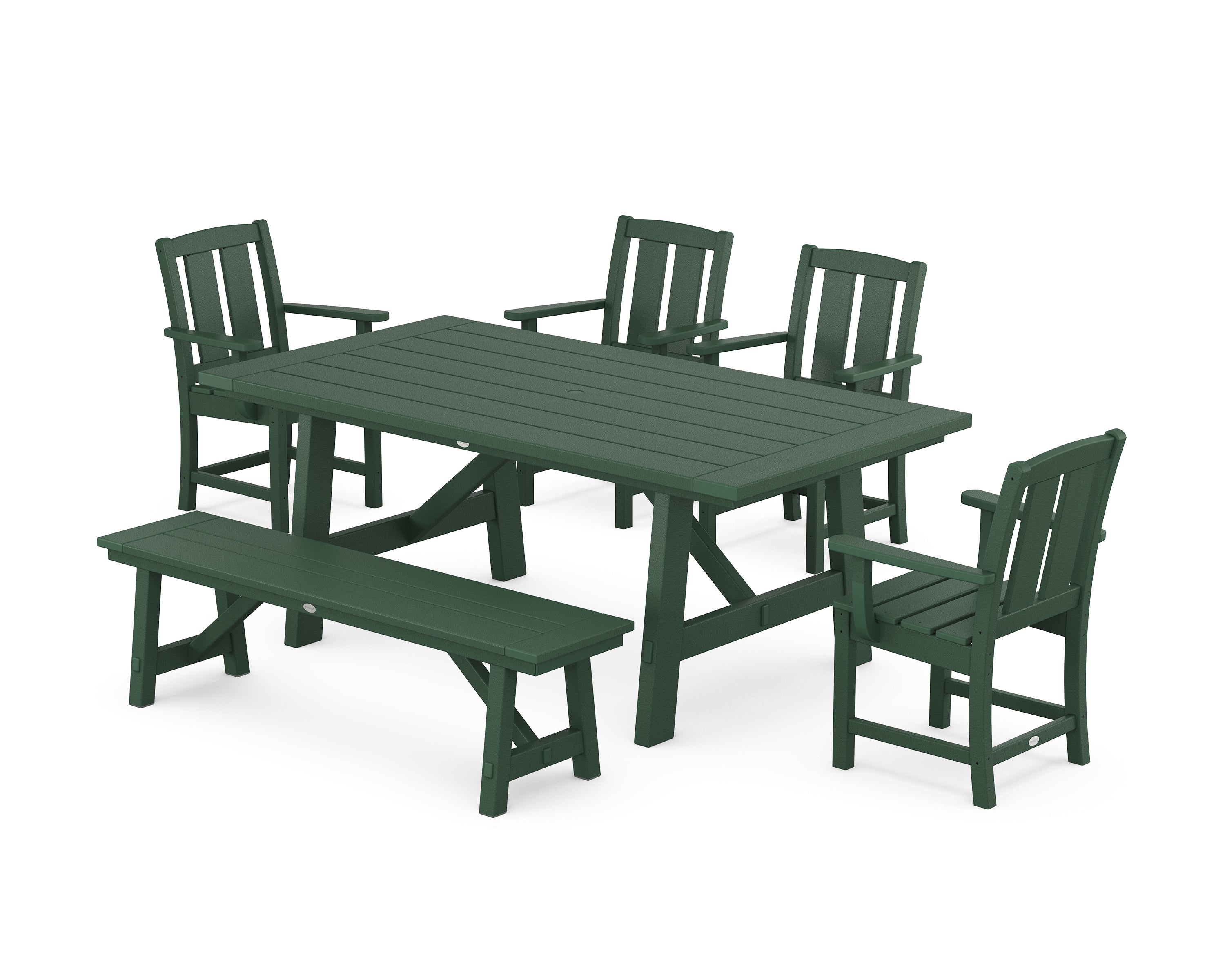POLYWOOD Mission 6-Piece Rustic Farmhouse Dining Set with Bench in Green