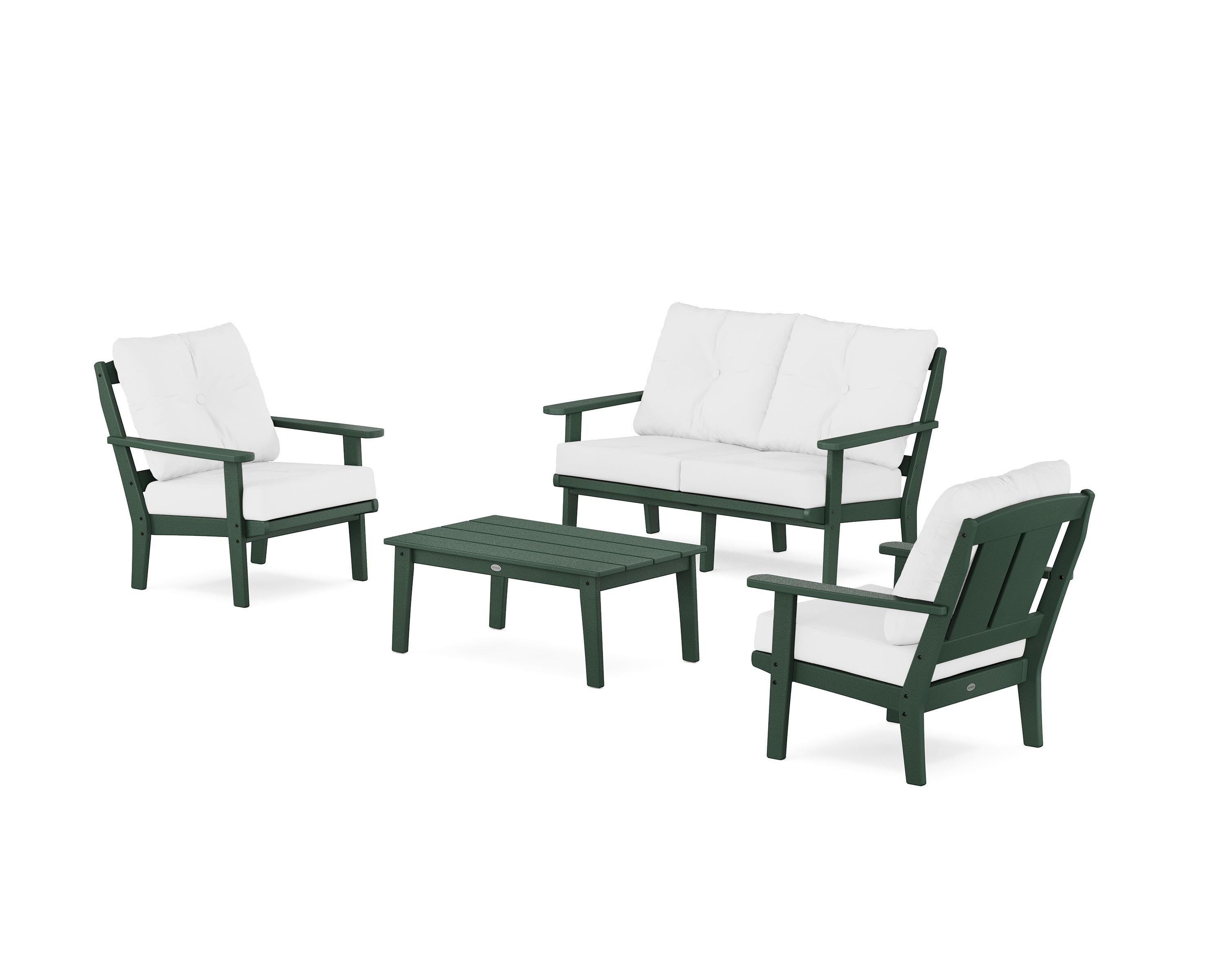 POLYWOOD Mission 4-Piece Deep Seating Set with Loveseat in Green / Natural