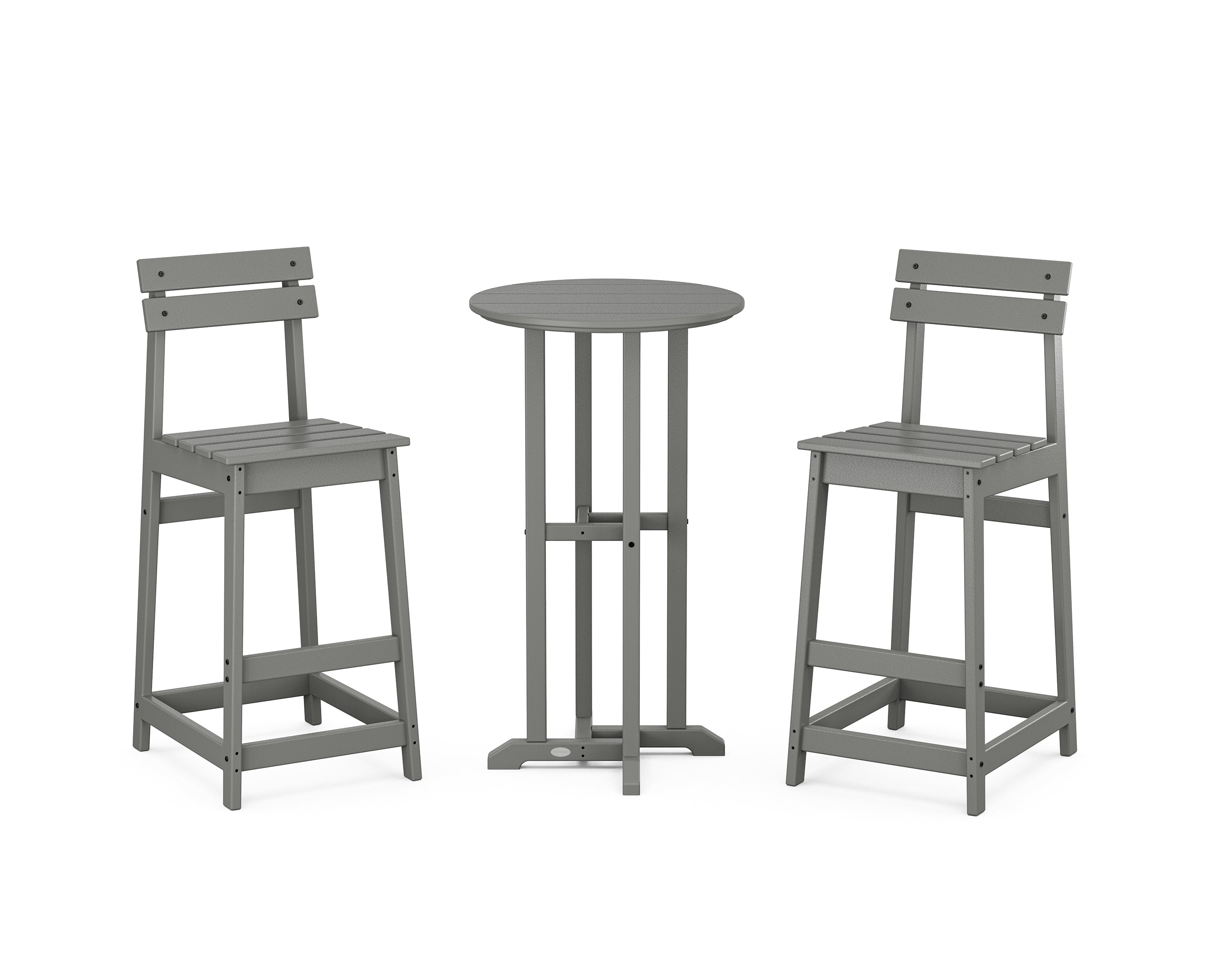 POLYWOOD Modern Studio Plaza Bar Chair 3-Piece Bistro Set in Slate Grey
