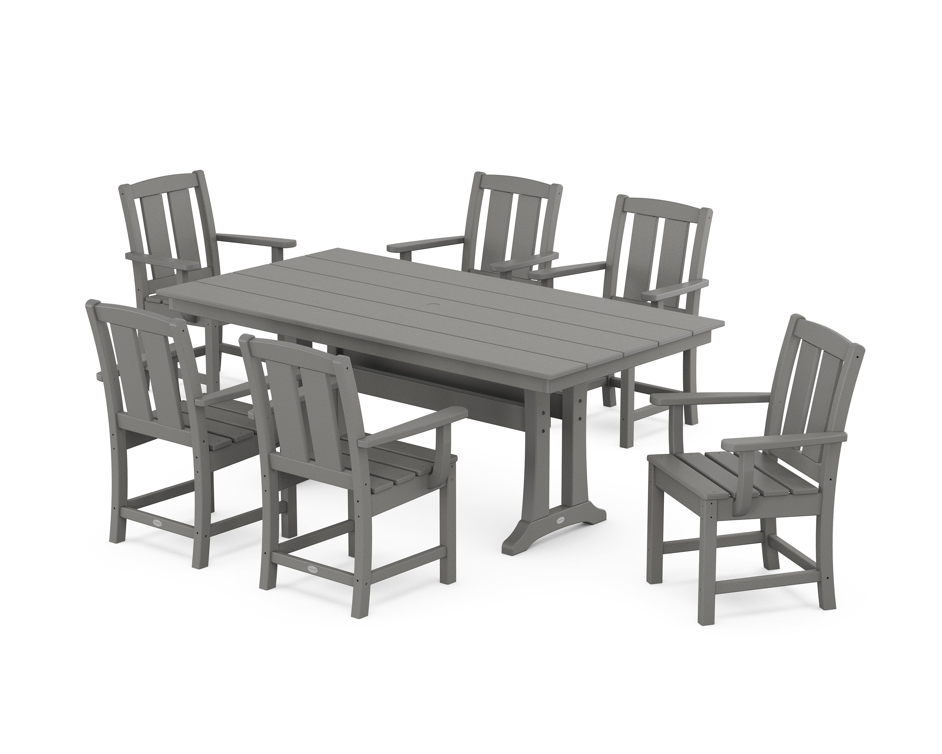 POLYWOOD® Mission Arm Chair 7-Piece Farmhouse Dining Set with Trestle Legs in Slate Grey