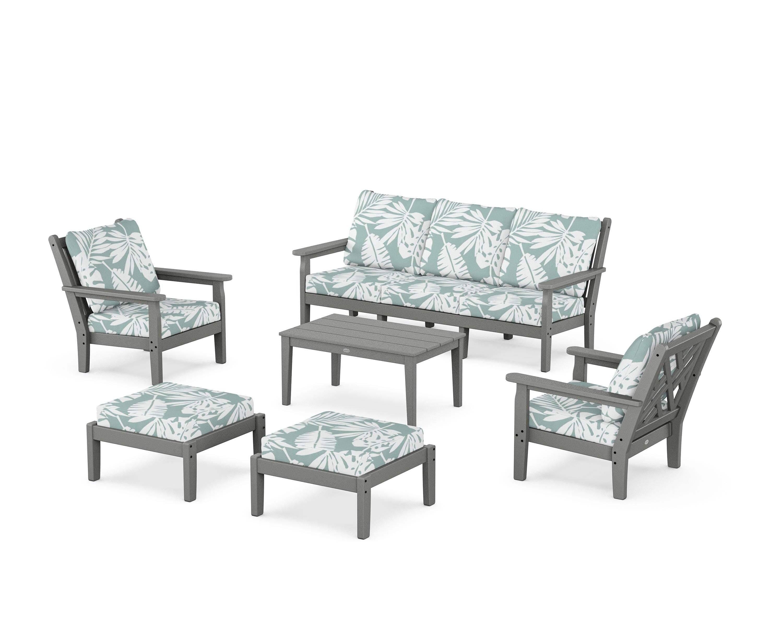 POLYWOOD Chippendale 6-Piece Lounge Sofa Set in Slate Grey / Leaf Glacier Spa