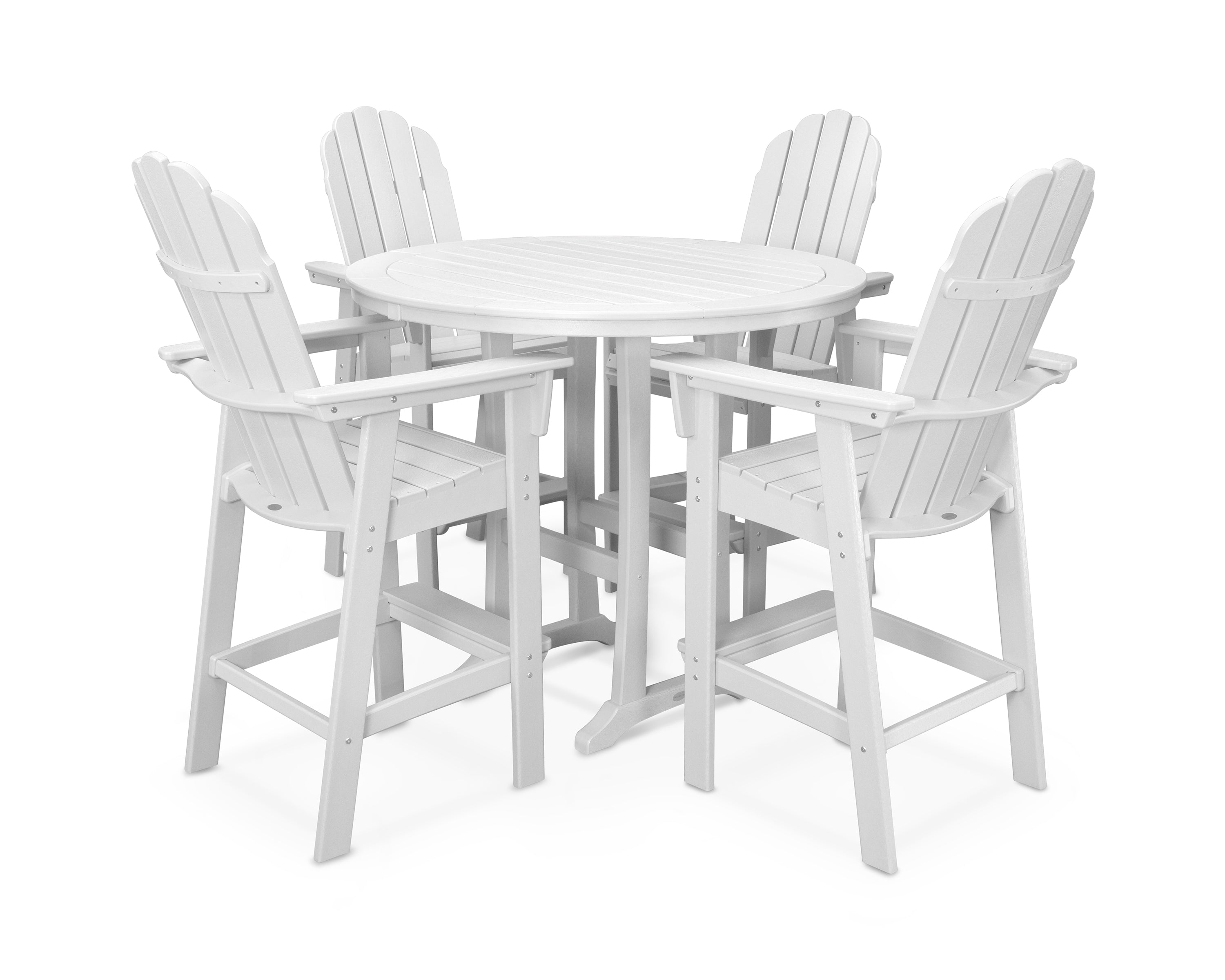 POLYWOOD® Vineyard Curveback Adirondack 5-Piece Nautical Trestle Bar Set in White