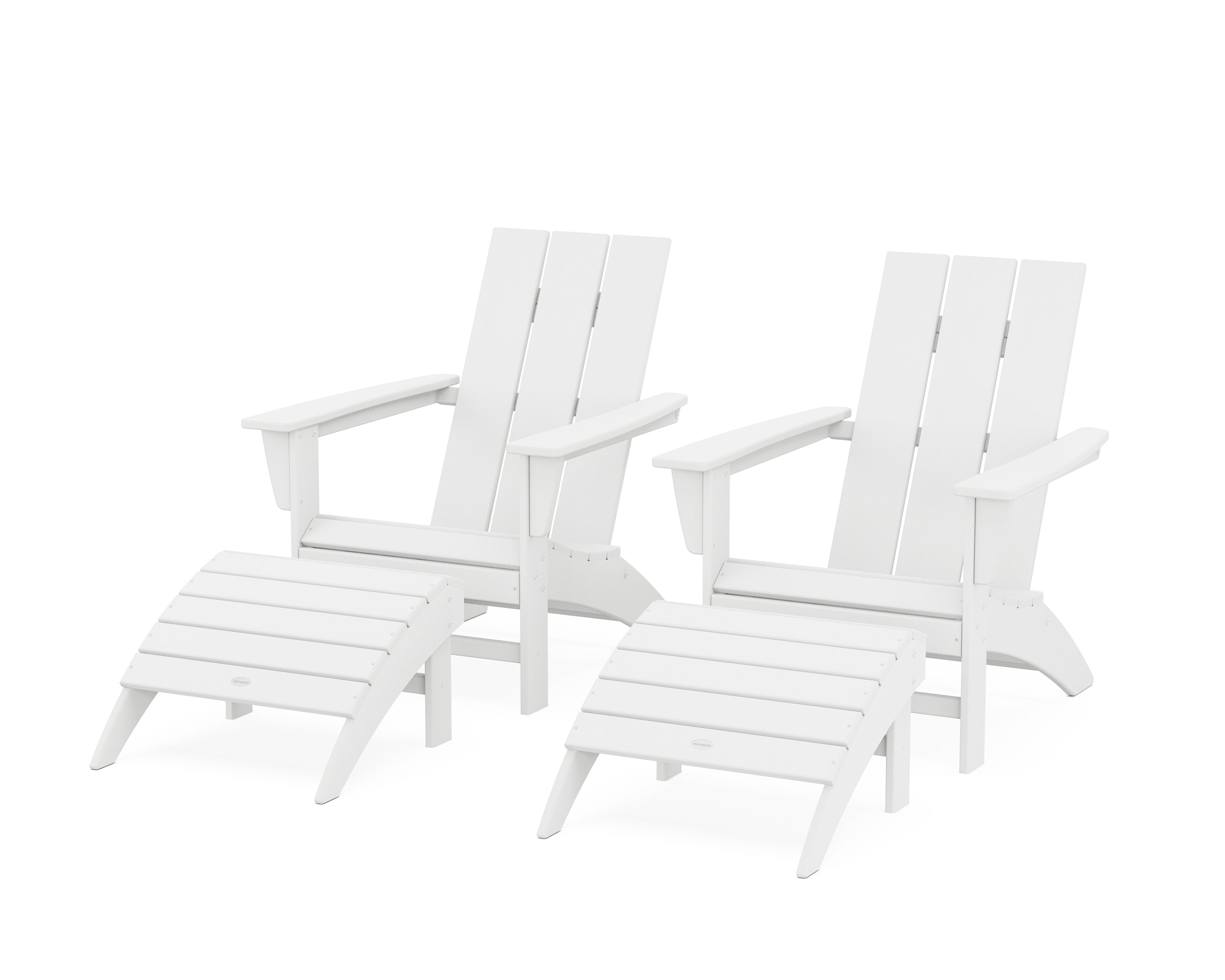 POLYWOOD® Modern Adirondack Chair 4-Piece Set with Ottomans in White