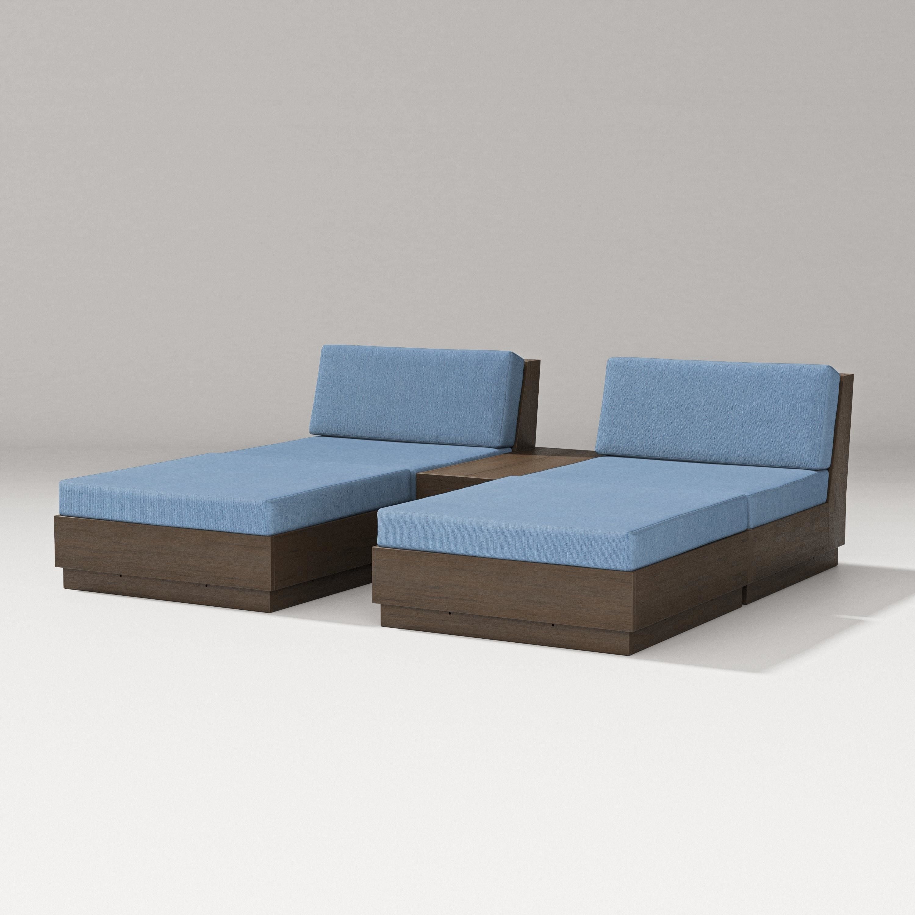 PW Designer Series Elevate Double Chaise Set in Kona / Sky Blue
