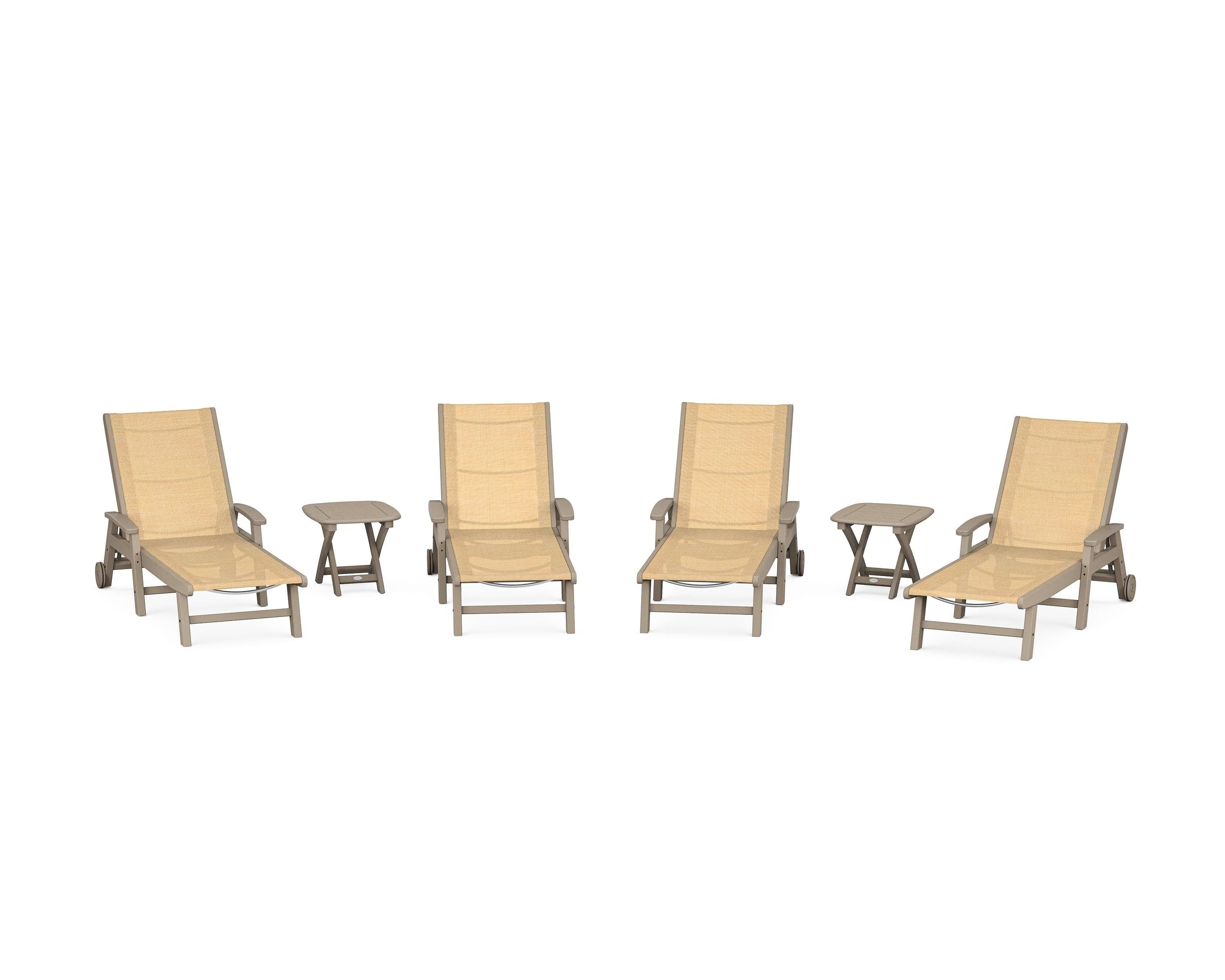 POLYWOOD Coastal Chaise 6-Piece Set with Wheels in Vintage Sahara / Dupioni Apricot Sling