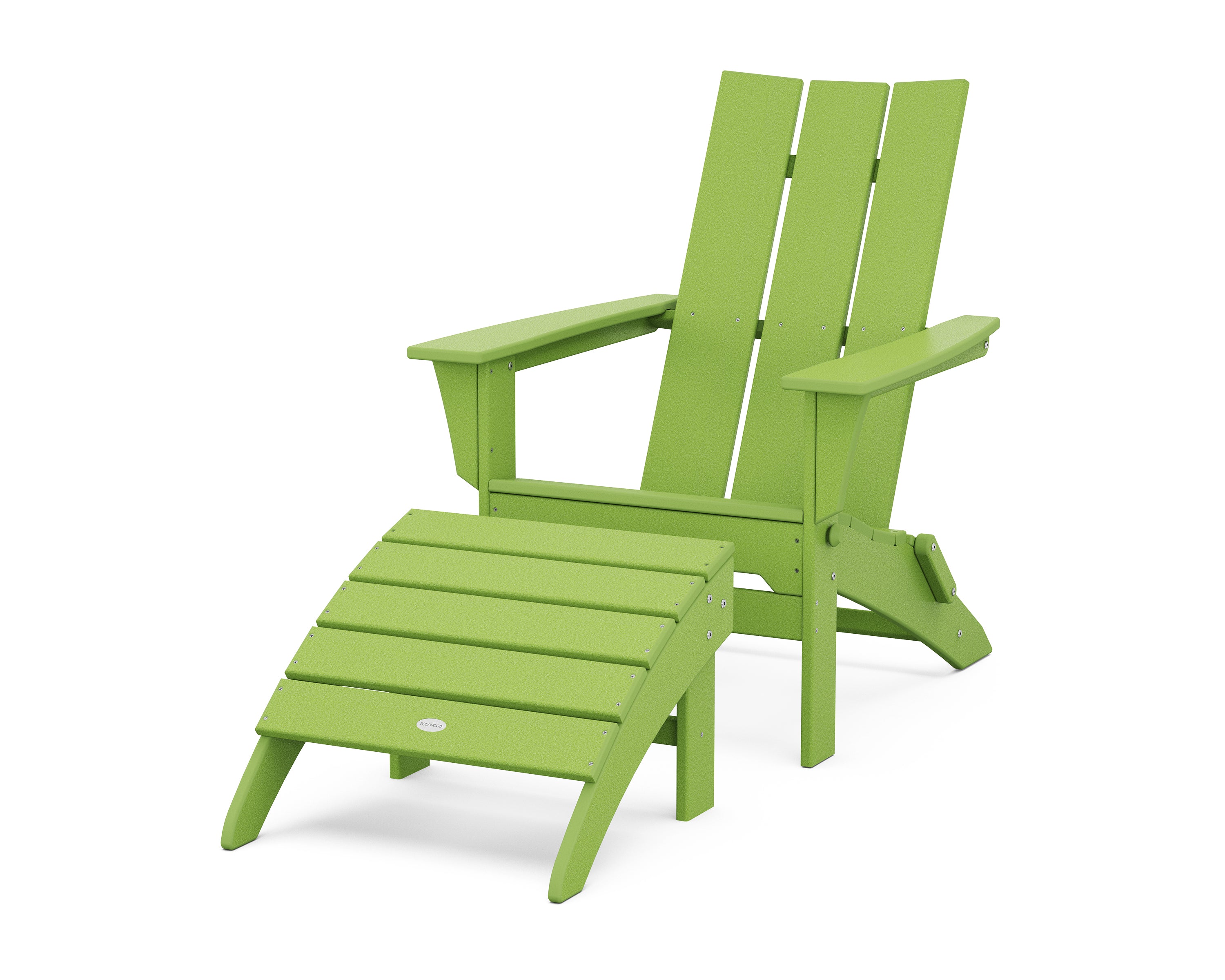 POLYWOOD® Modern Folding Adirondack Chair 2-Piece Set with Ottoman in Lime