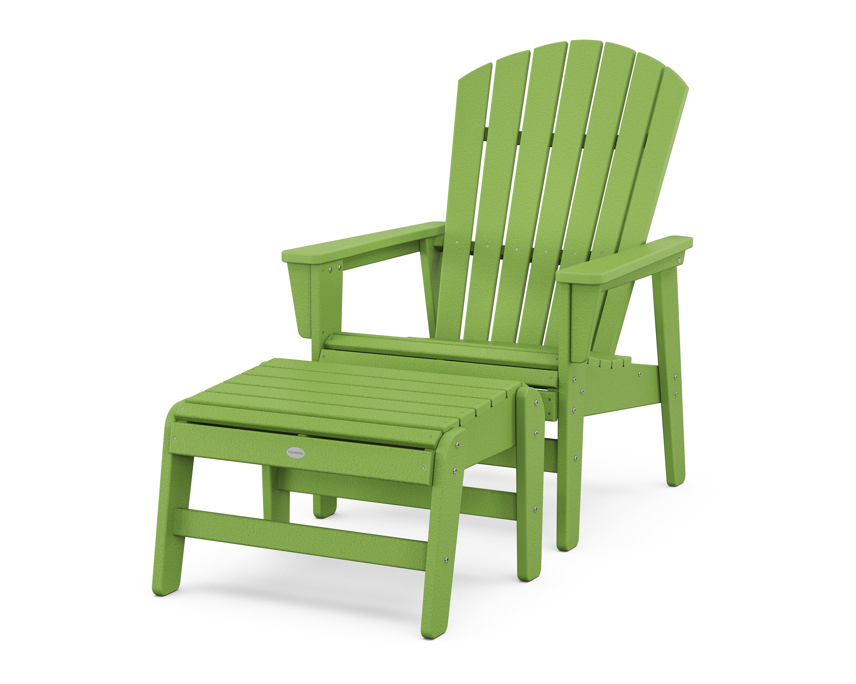 POLYWOOD Nautical Grand Upright Adirondack Chair with Ottoman in Lime