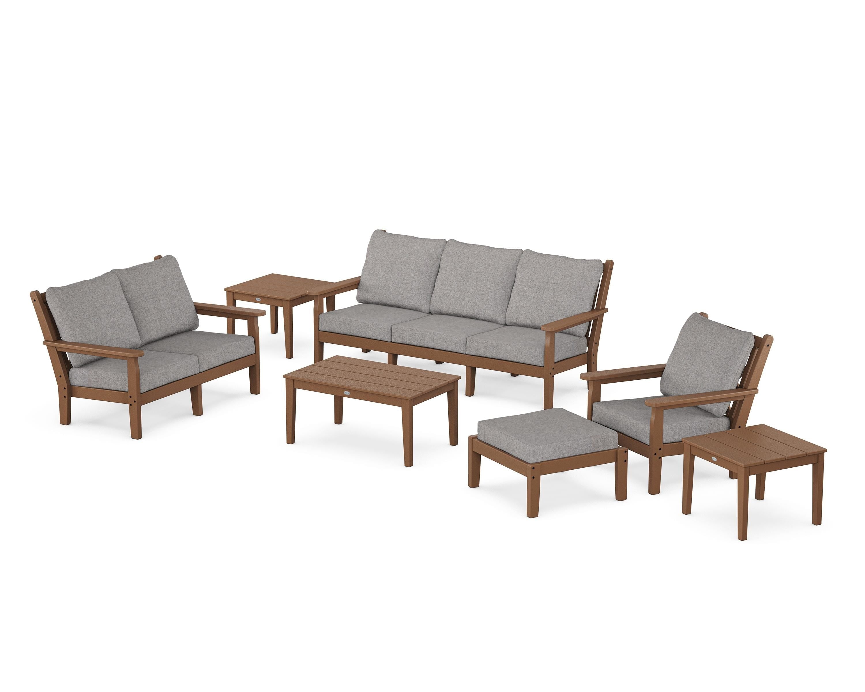 POLYWOOD Chippendale 7-Piece Deep Seating Set in Teak / Grey Mist