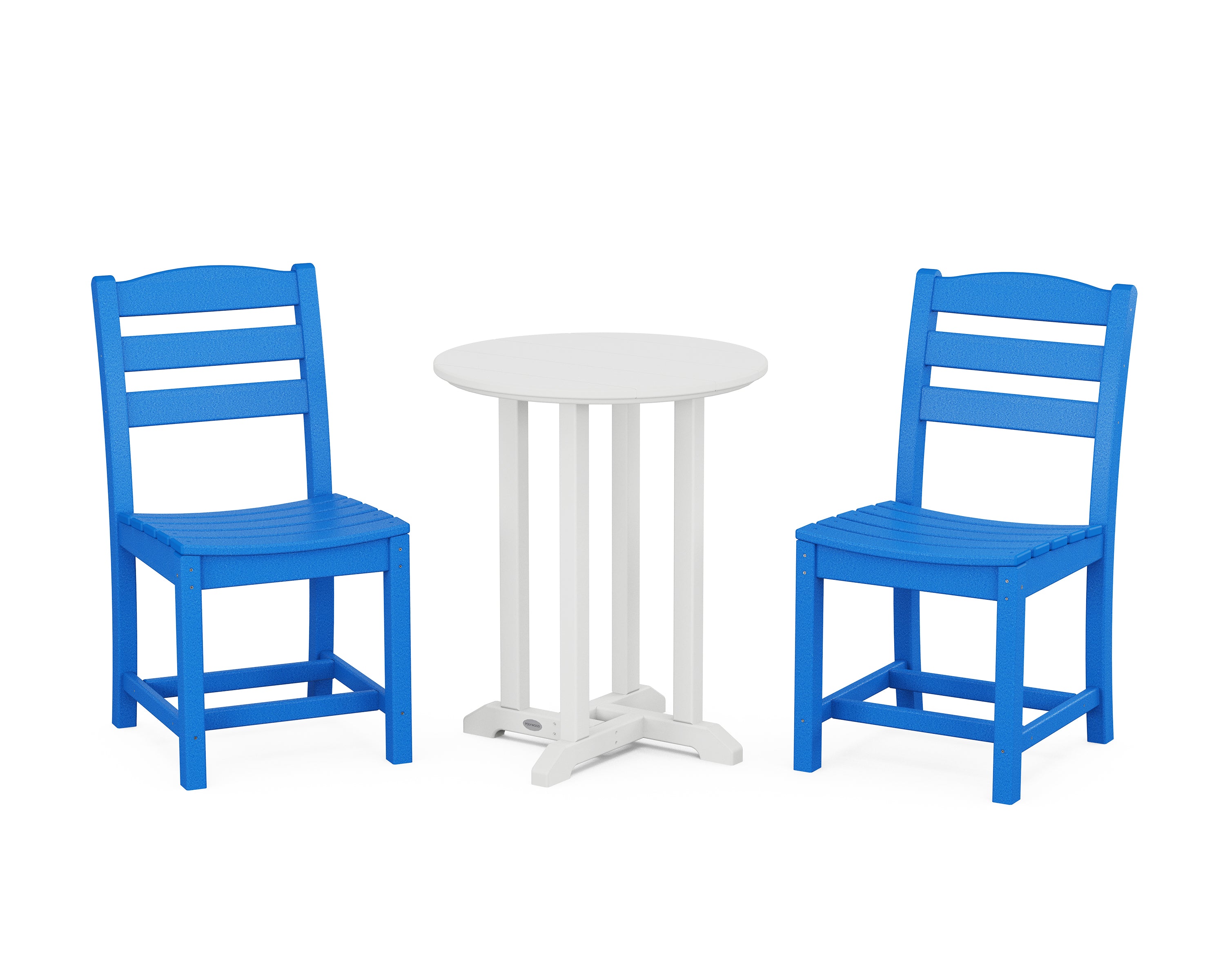 POLYWOOD La Casa Café Side Chair 3-Piece Round Bistro Dining Set in Pacific Blue / White